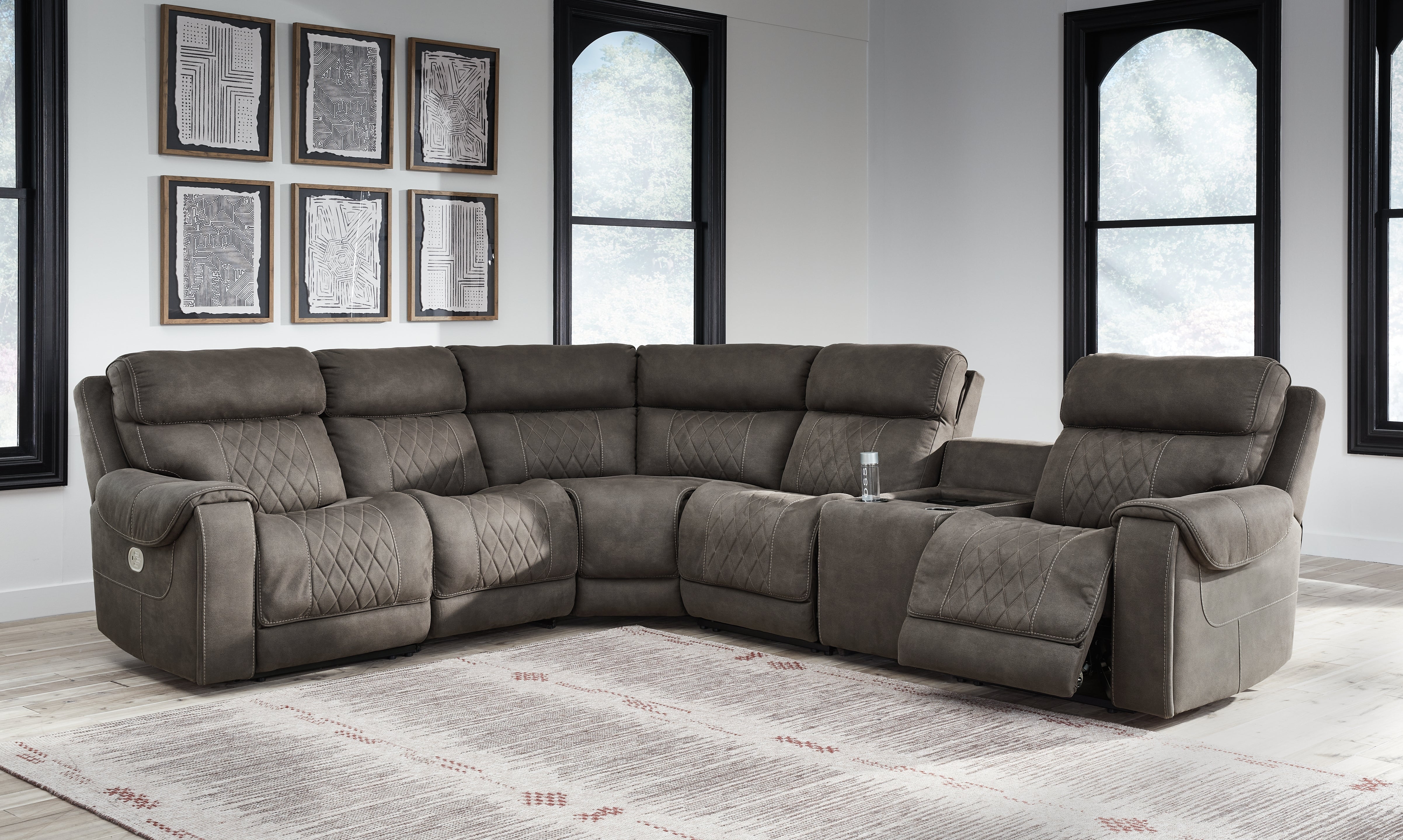 Bay Furniture Gallery - Ashley Furniture - Hoopster Sectional - 6-Piece Power Reclining Sectional / Gunmetal - 23703S5