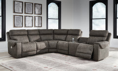 Bay Furniture Gallery - Ashley Furniture - Hoopster Sectional - 6-Piece Power Reclining Sectional / Gunmetal - 23703S5