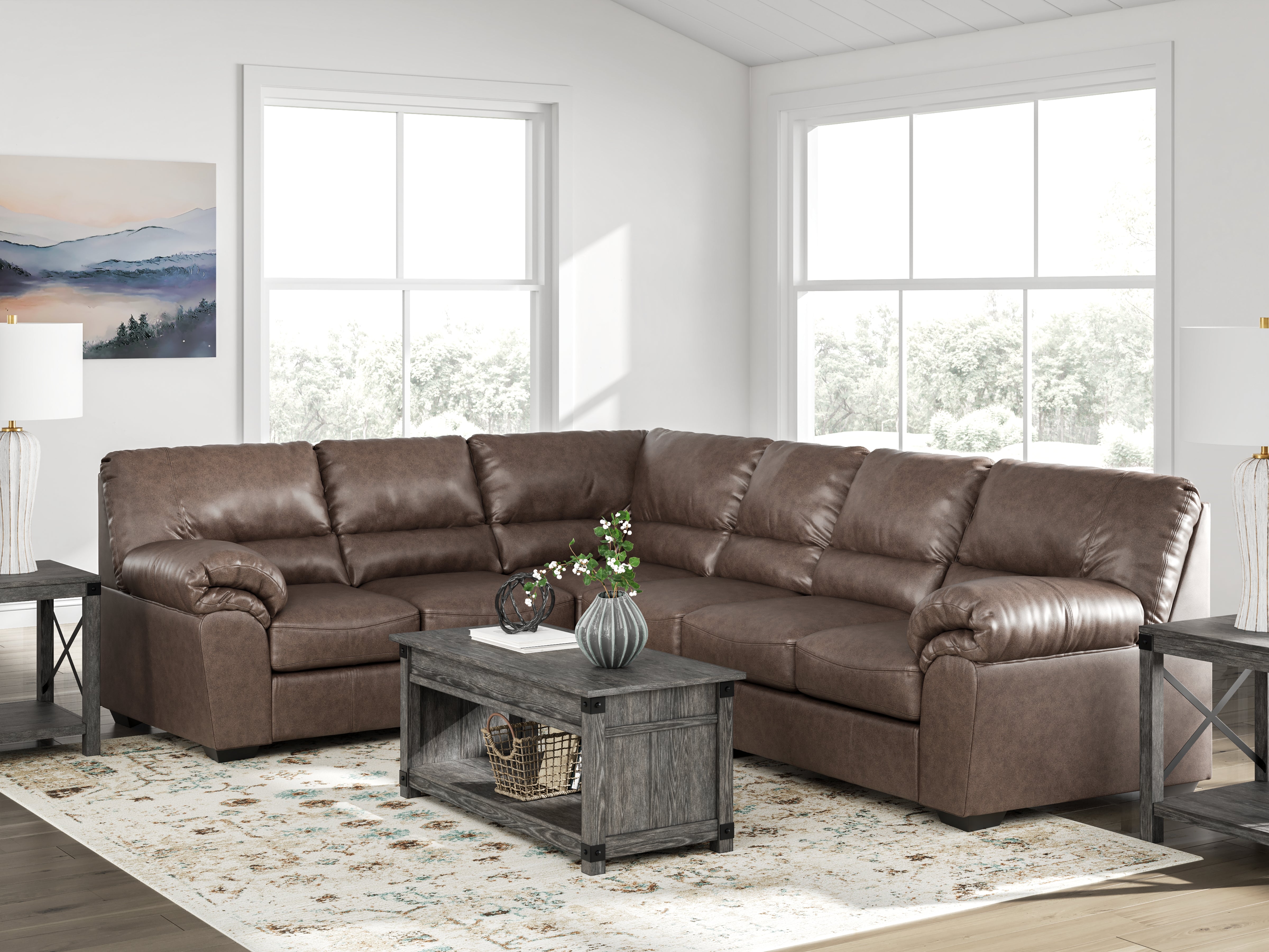 Bay Furniture Gallery - Ashley Furniture - WillowBend Sectional - RAF 3-Piece Sectional / Caramel - PC27704S3