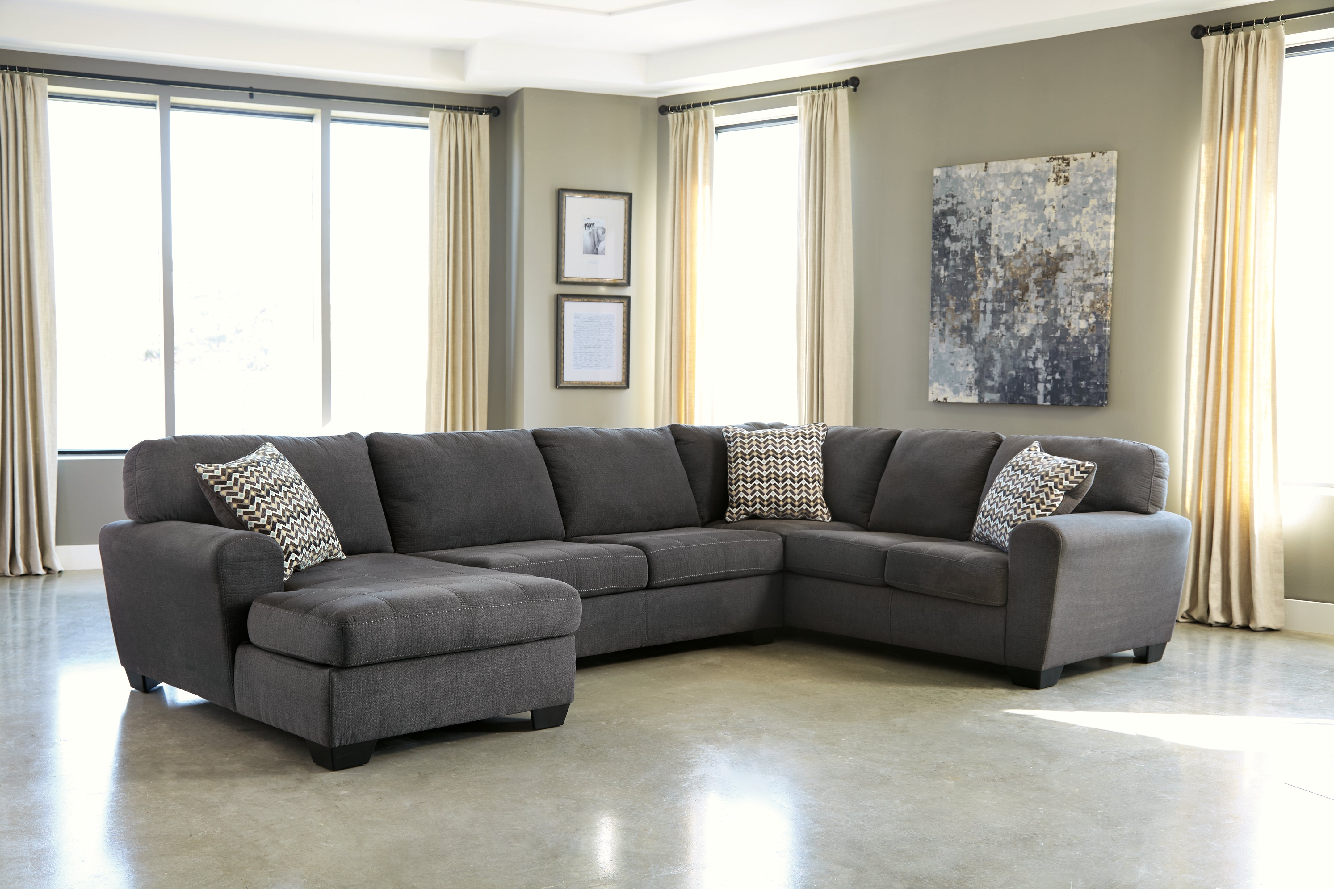 Bay Furniture Gallery - Ashley Furniture - Ambee Sectional - RAF 3-Piece Sectional with Chaise / Slate - 28620S1