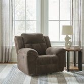 Bay Furniture Gallery - Ashley Furniture - Frohn Living Room - DBL Rec Loveseat w/Console / Chocolate - 3740794