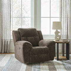 Bay Furniture Gallery - Ashley Furniture - Frohn Living Room - DBL Rec Loveseat w/Console / Chocolate - 3740794