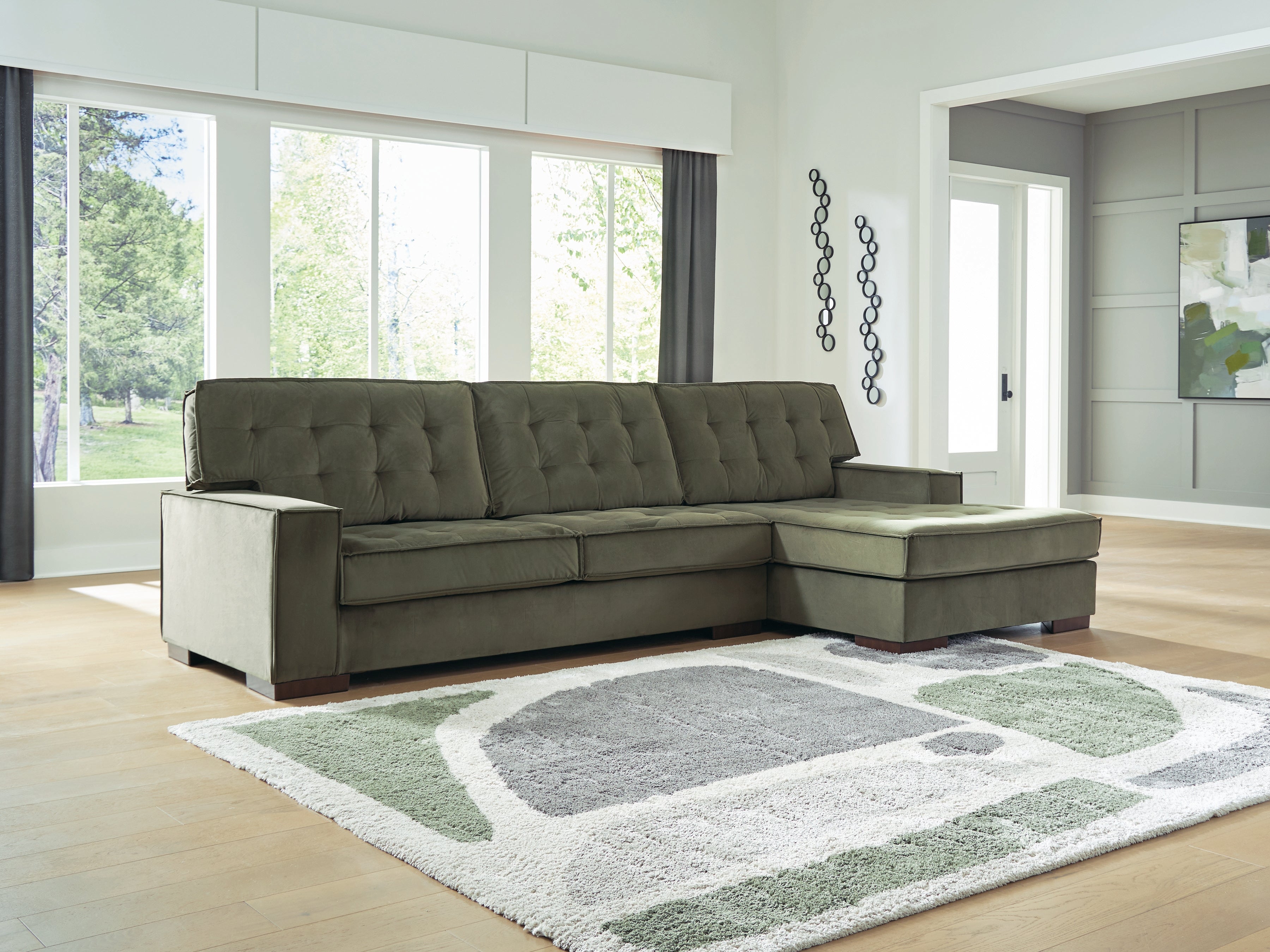 Bay Furniture Gallery - Ashley Furniture - Caspian-Town Sectional - RAF 2-Piece Sectional with Chaise / Olive - PC61702S1