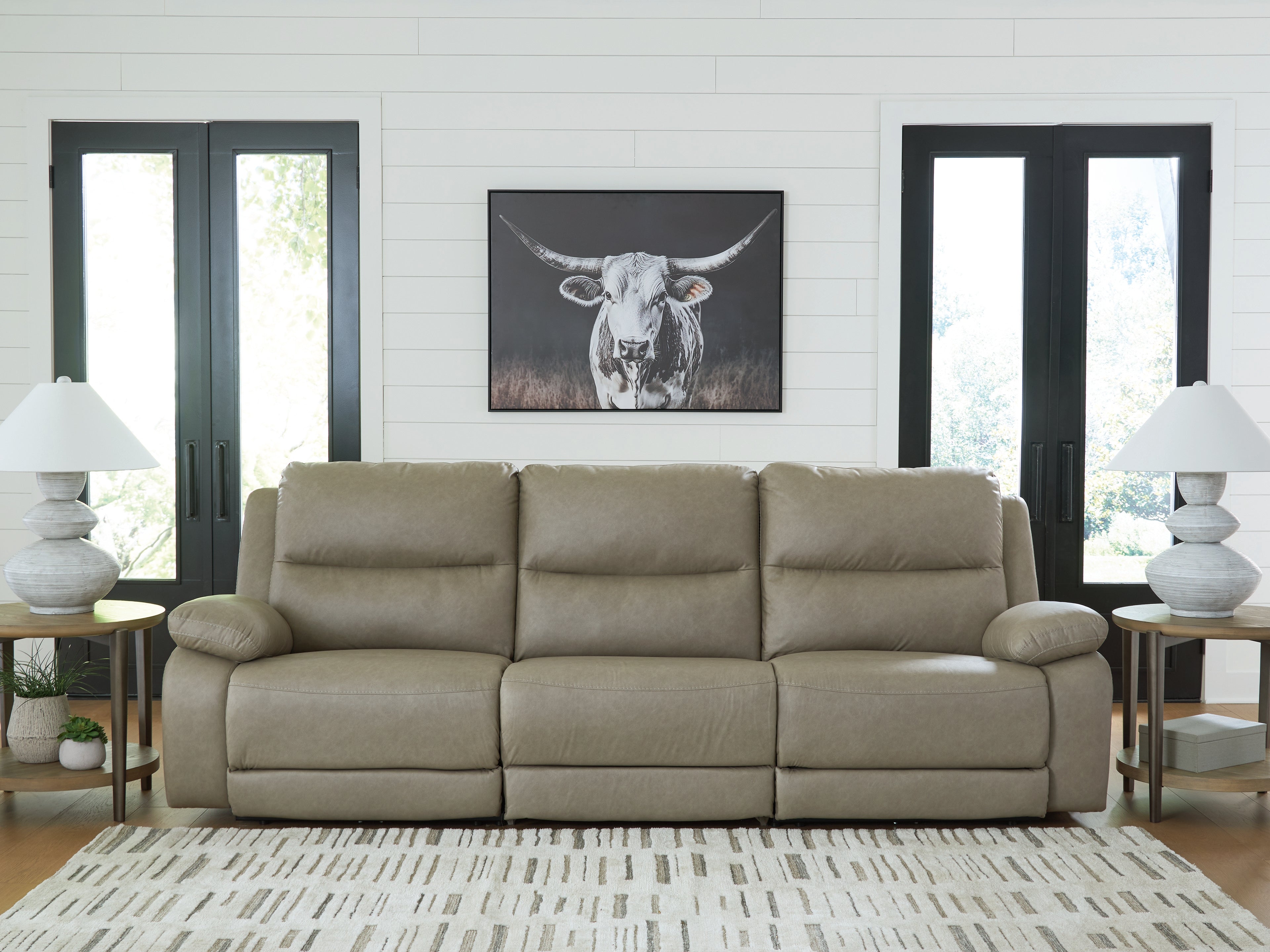 Bay Furniture Gallery - Ashley Furniture - Narwhal Place Sectional - 6-Piece Reclining Sectional with Storage Console / Pebble - PC99201S36