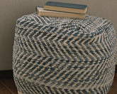 Bay Furniture Gallery - Ashley Furniture - Chevron Pouf - Pouf / Blue - A1000445