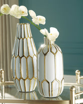 Bay Furniture Gallery - Ashley Furniture - Mohsen Vase - Vase Set (Set of 2) / Gold Finish/White - A2000135