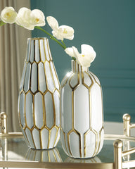 Bay Furniture Gallery - Ashley Furniture - Mohsen Vase - Vase Set (Set of 2) / Gold Finish/White - A2000135