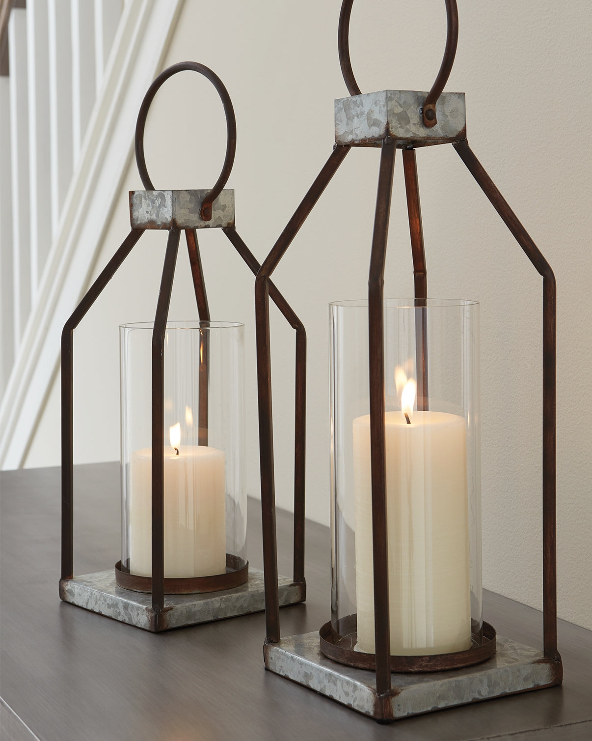Bay Furniture Gallery - Ashley Furniture - Diedrick Candle Holder - Lantern Set (Set of 2) / Gray/Black - A2000346