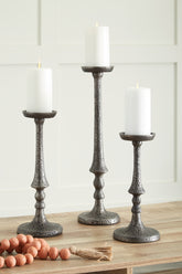 Bay Furniture Gallery - Ashley Furniture - Eravell Candle Holder - Candle Holder Set (3/CN) / Pewter Finish - A2000584