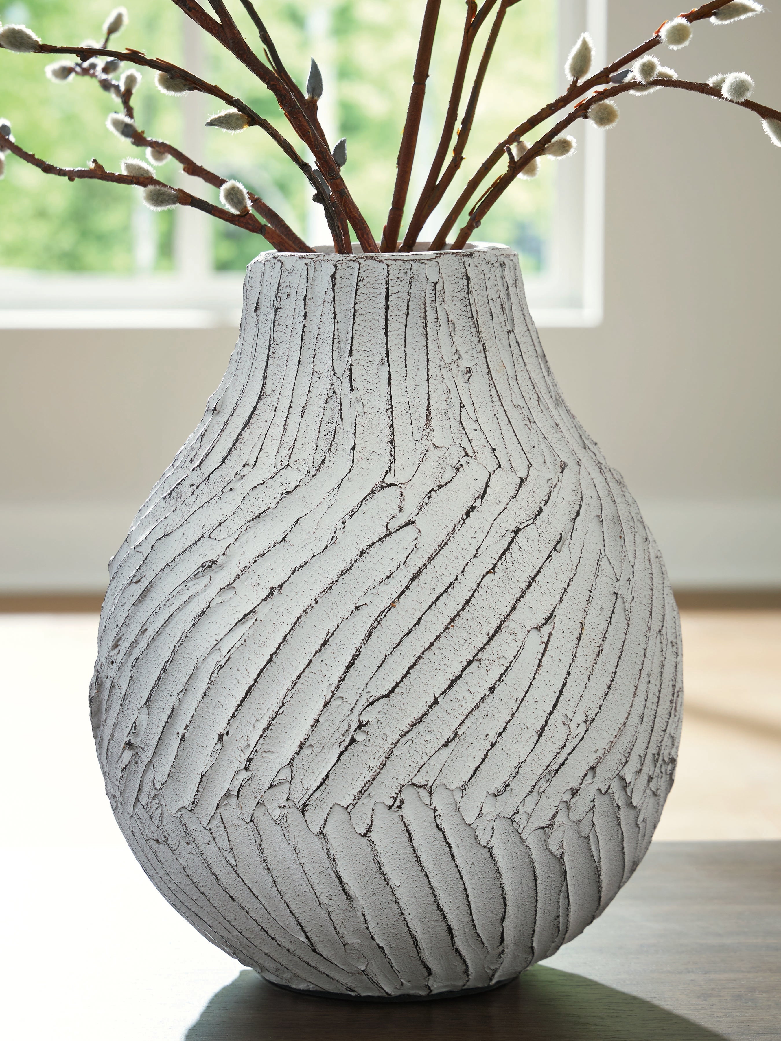 Bay Furniture Gallery - Ashley Furniture - Shelvie Vase - Vase / Distressed White - A2000849