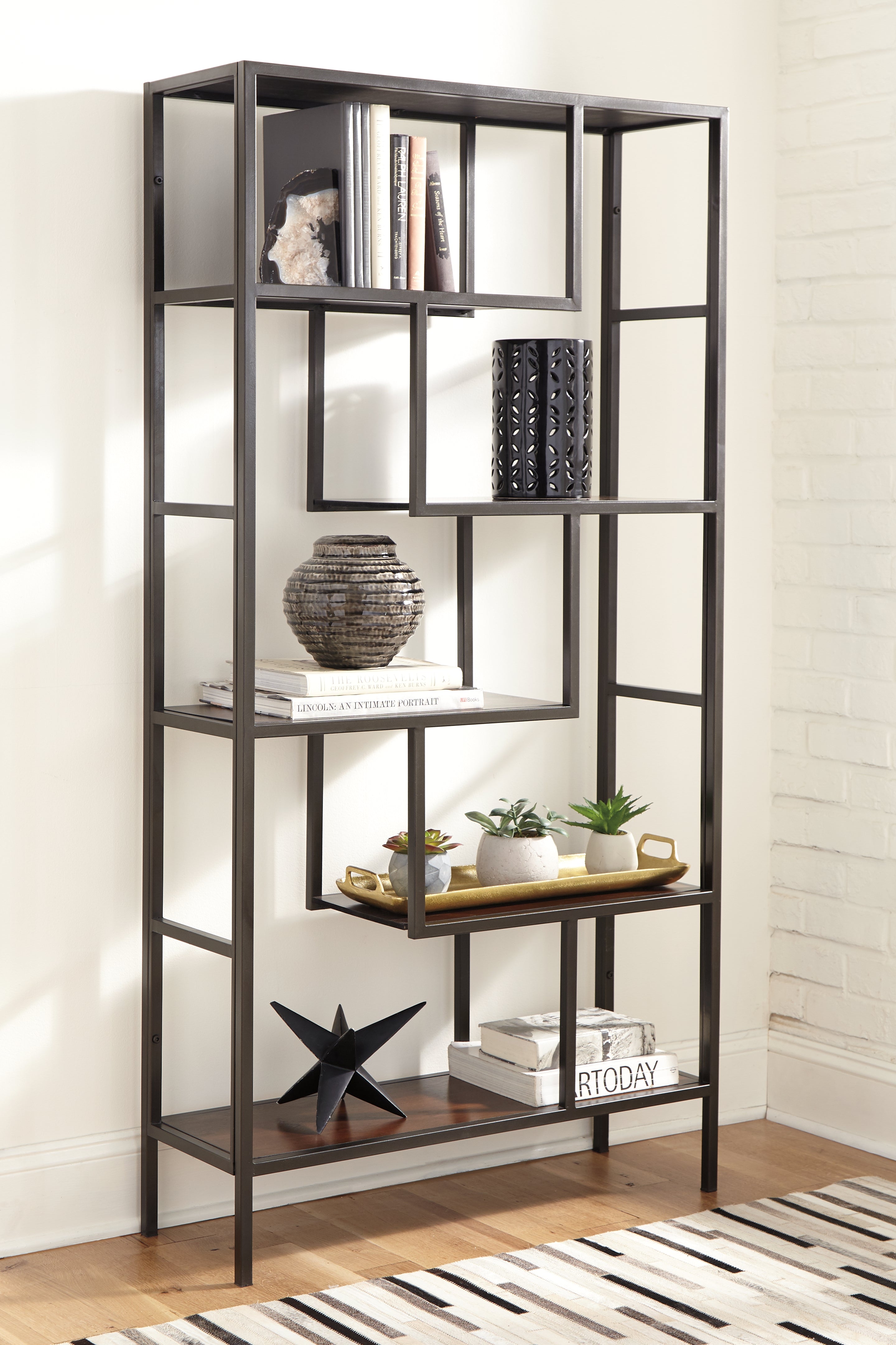Bay Furniture Gallery - Ashley Furniture - Frankwell Bookcase - Bookcase / Brown/Black - A4000021