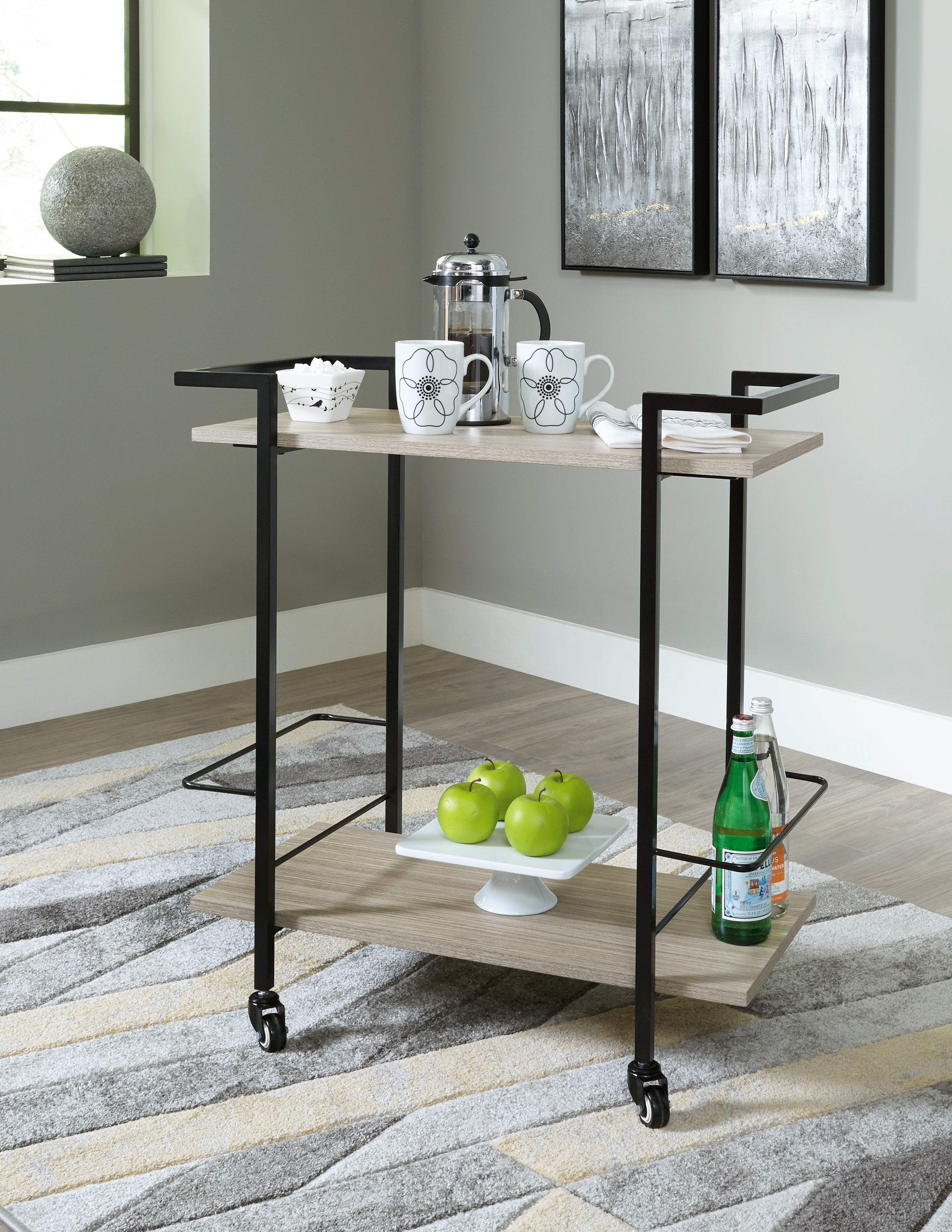 Bay Furniture Gallery - Ashley Furniture - Waylowe Bar Cart - Bar Cart / Brown/Black - A4000389