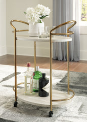 Bay Furniture Gallery - Ashley Furniture - Tarica Bar Cart - Bar Cart / Cream/Gold Finish - A4000502
