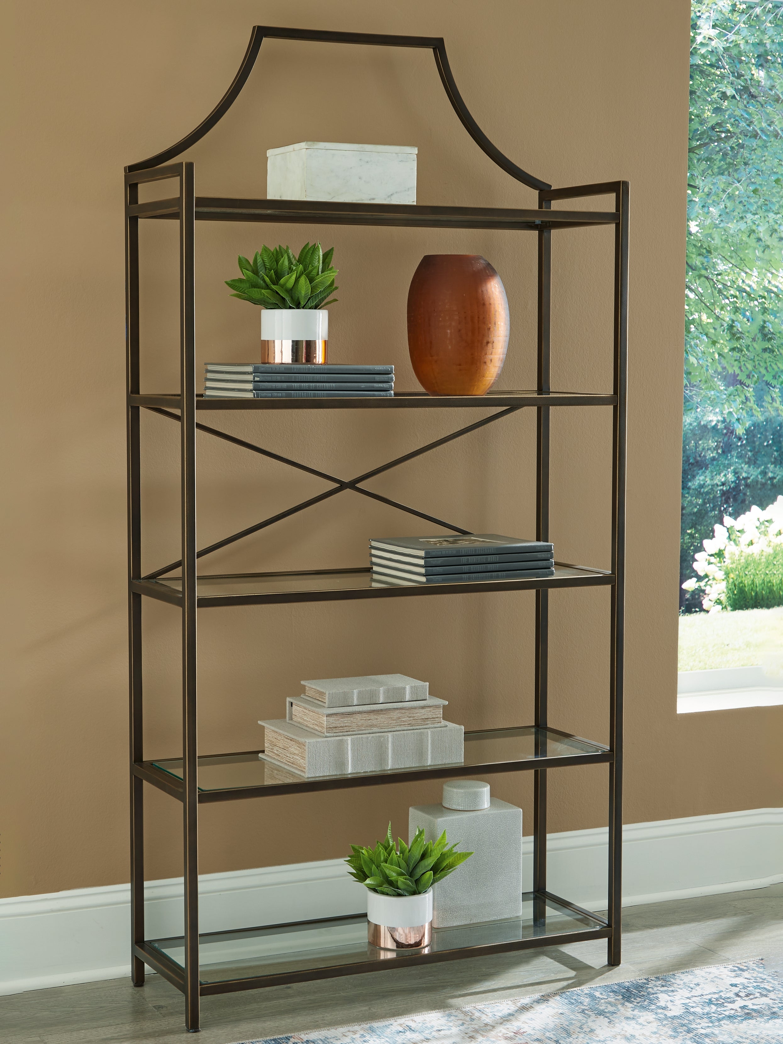 Bay Furniture Gallery - Ashley Furniture - Bernonly Bookcase - Bookcase / Antique Bronze Finish - A4000556