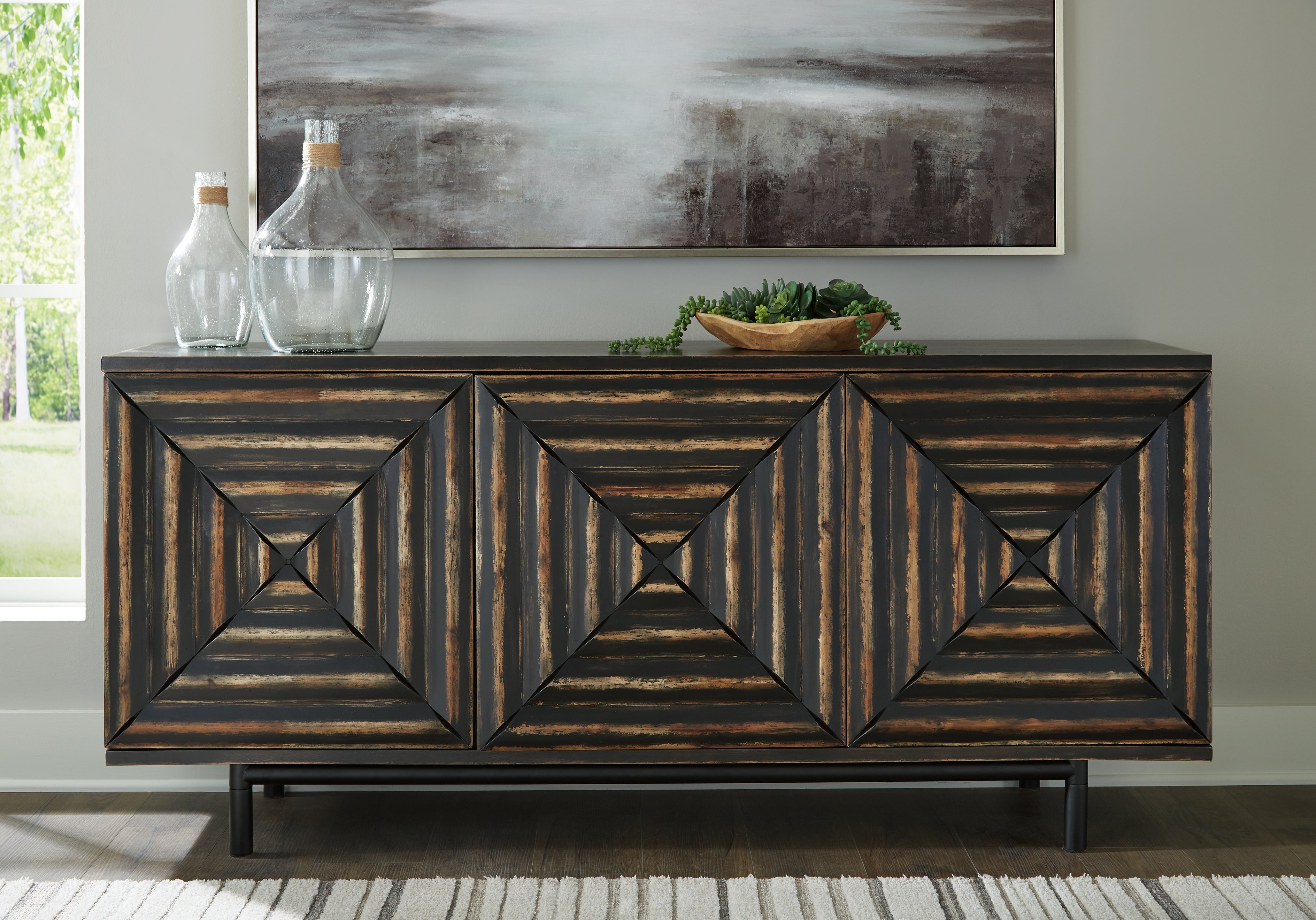 Bay Furniture Gallery - Ashley Furniture - Fair Ridge Accent Cabinet - Accent Cabinet / Distressed Black - A4000573
