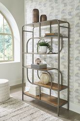 Bay Furniture Gallery - Ashley Furniture - Jaddon Bookcase - Bookcase / Brown/Antique Silver - A4000587