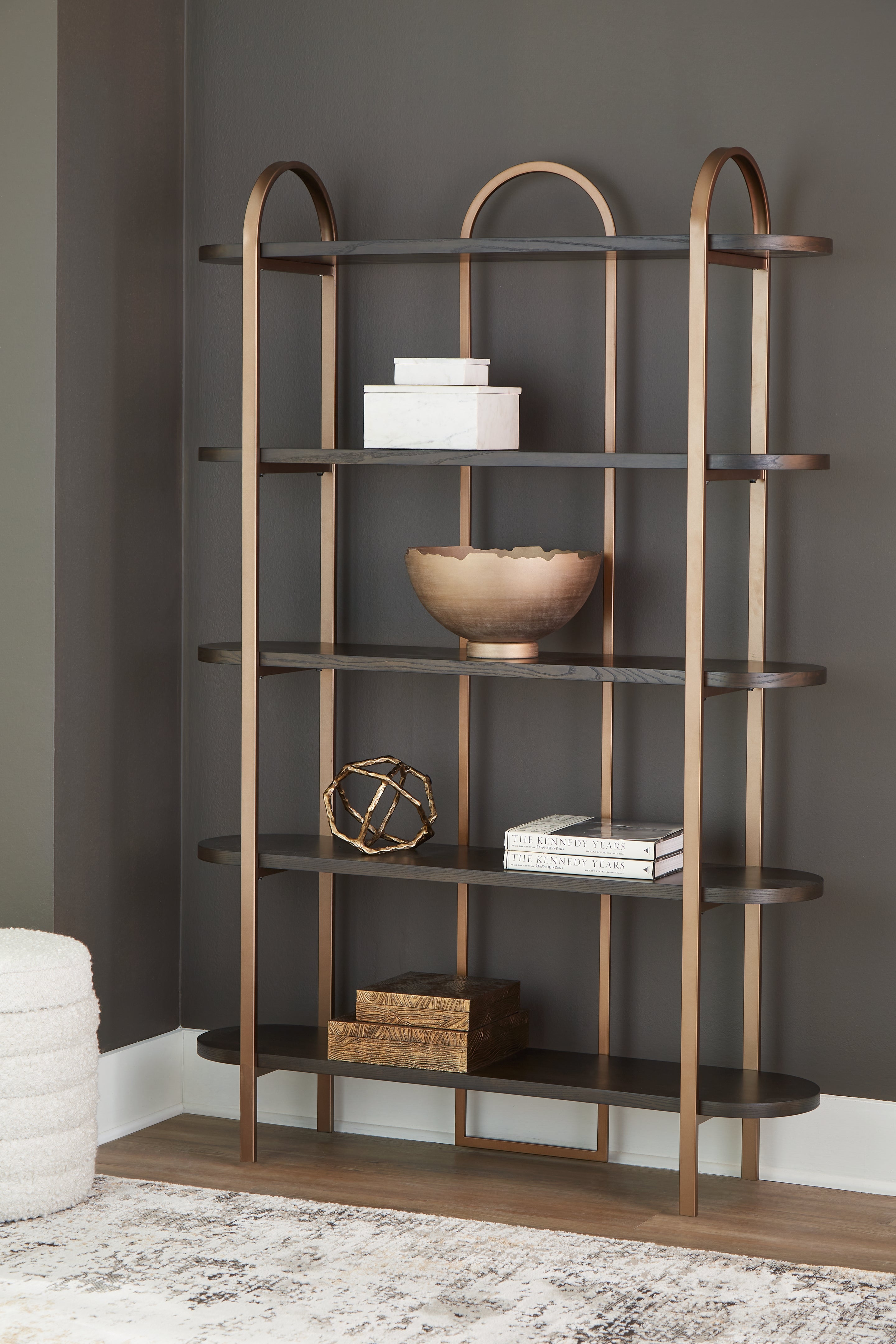 Bay Furniture Gallery - Ashley Furniture - Brentmour Bookcase - Bookcase / Brown/Gold Finish - A4000589