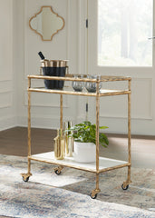 Bay Furniture Gallery - Ashley Furniture - Plattfield Bar Cart - Bar Cart / Antique Gold Finish - A4000625