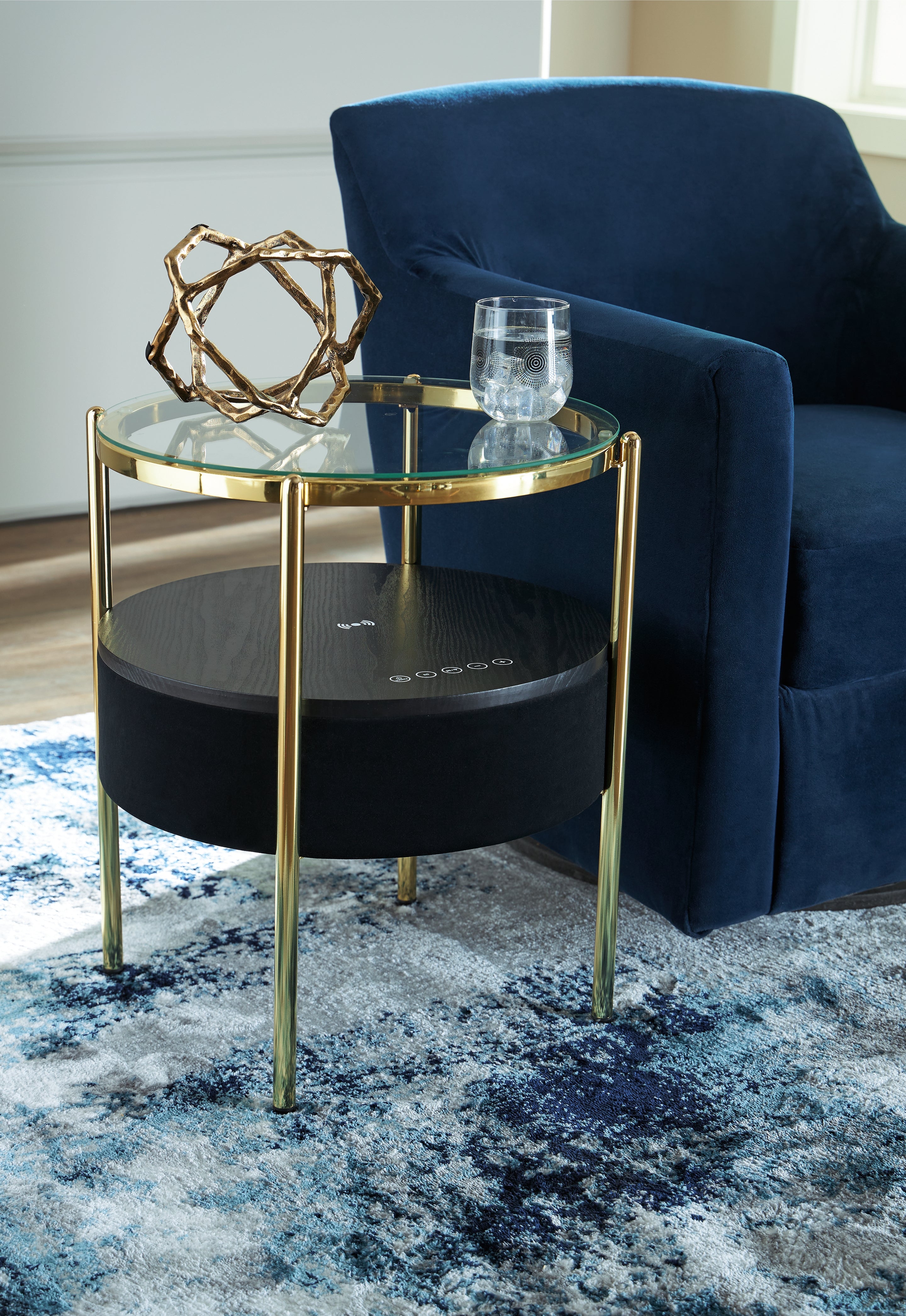 Bay Furniture Gallery - Ashley Furniture - Nedman Accent Table with Speaker - Accent Table with Speaker / Black/Gold Finish - A4000669