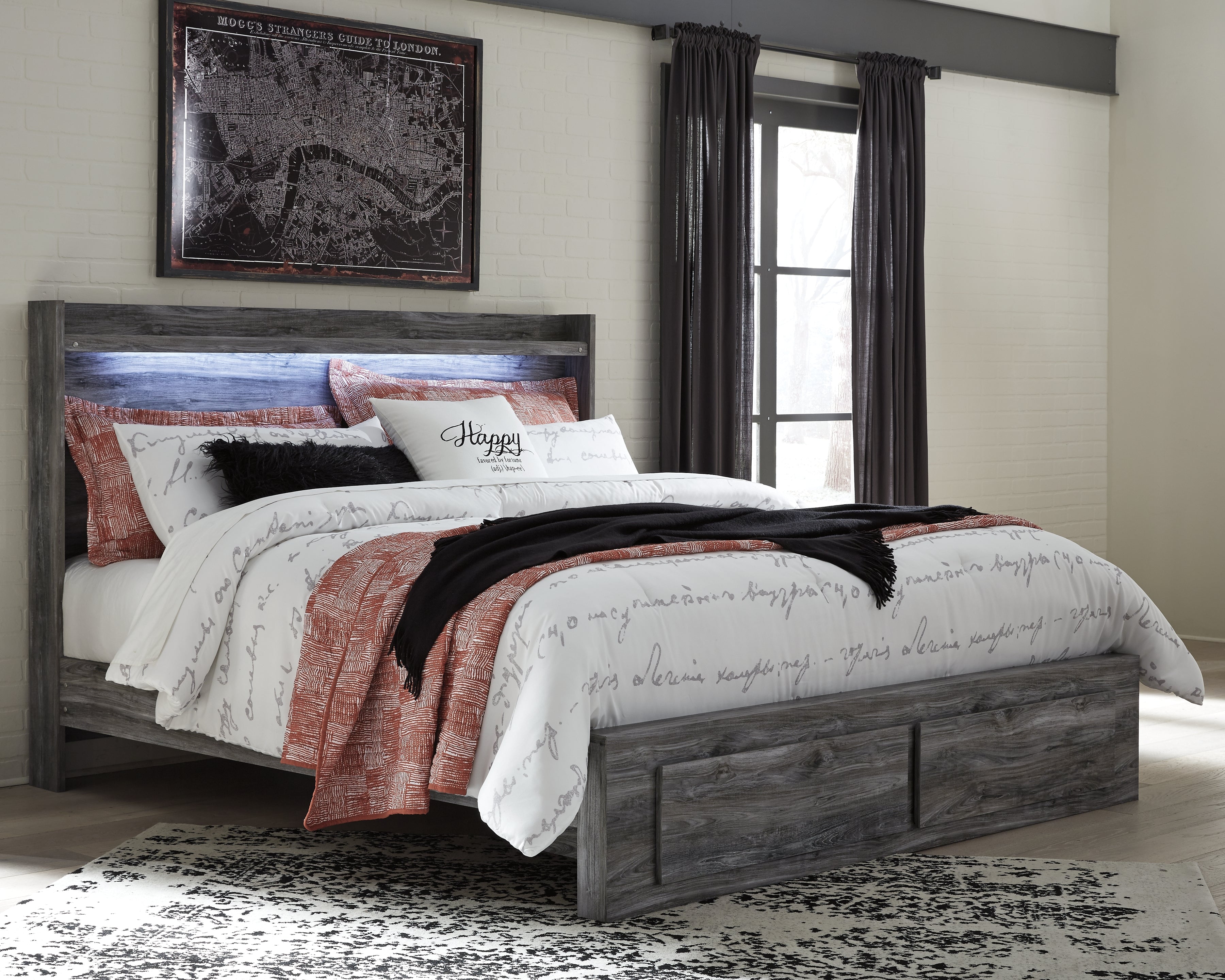 Bay Furniture Gallery - Ashley Furniture - Baystorm Bedroom - King Panel Bed with 2 Storage Drawers / Gray - B221B12