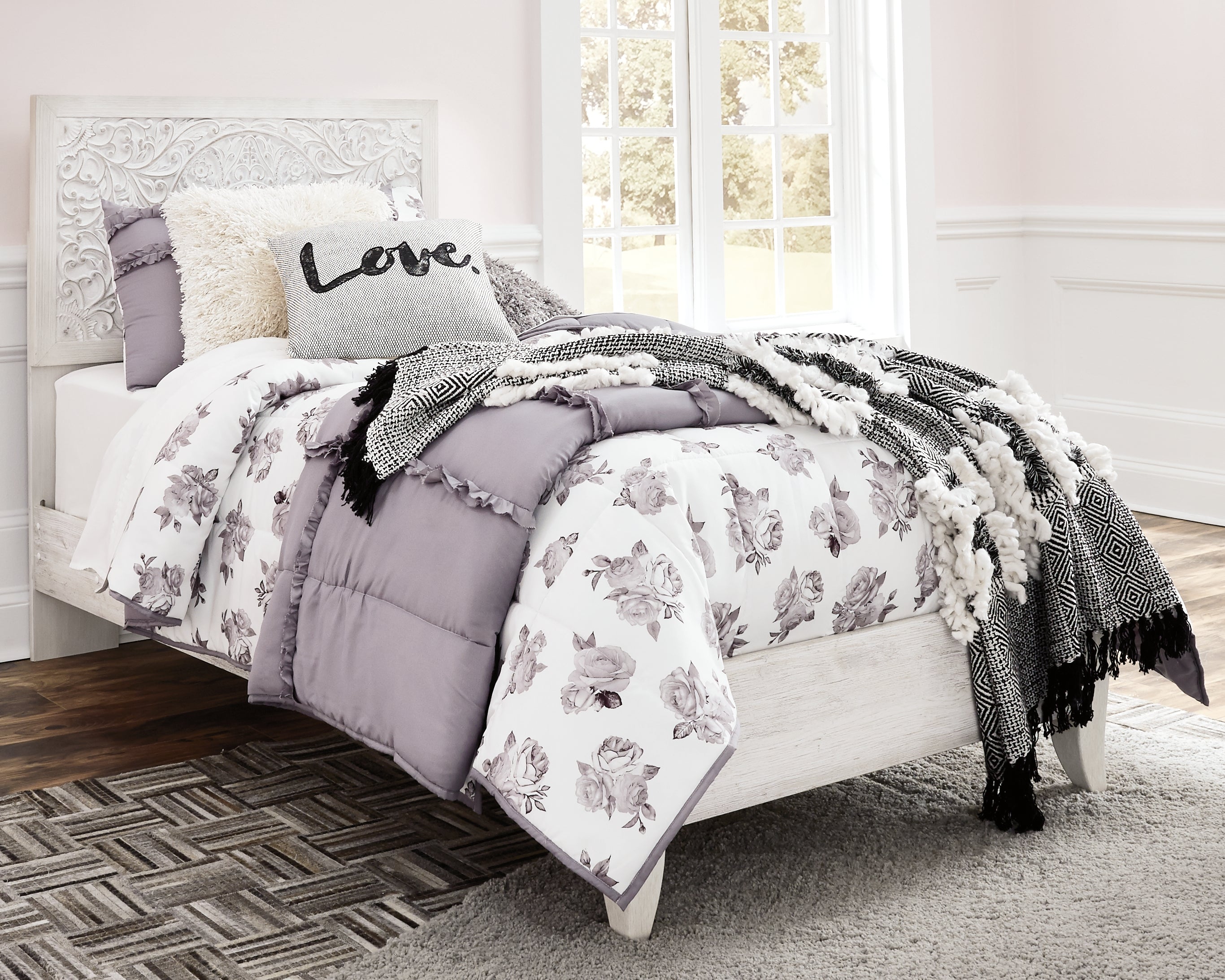 Bay Furniture Gallery - Ashley Furniture - Paxberry Bedroom - Twin Panel Bed / Whitewash - B181B1
