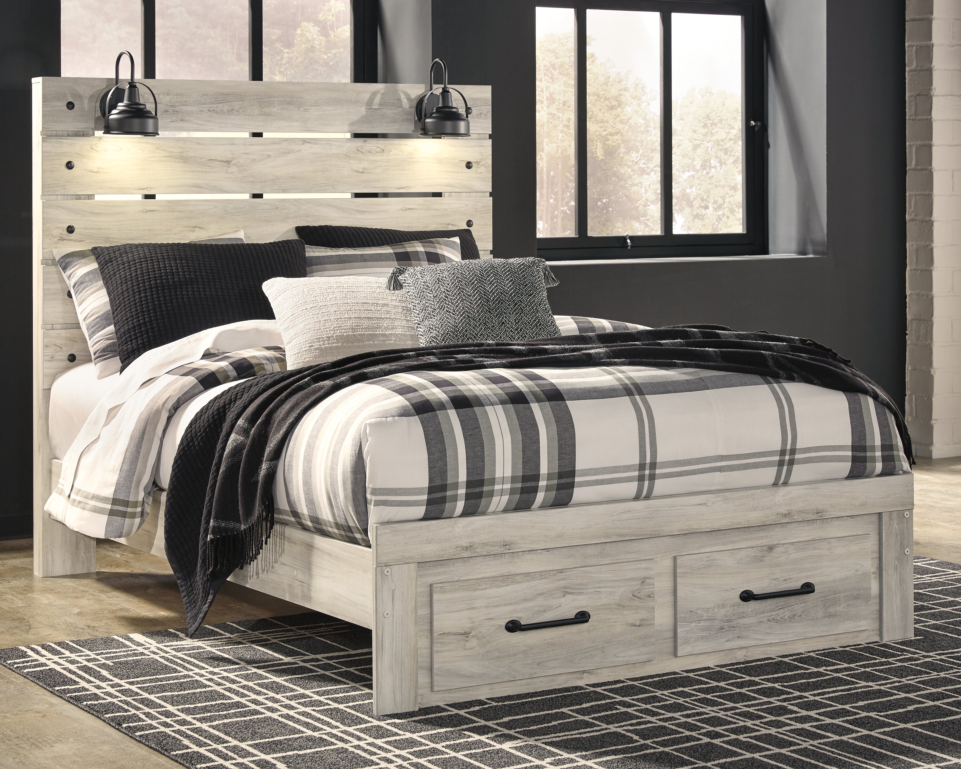 Bay Furniture Gallery - Ashley Furniture - Cambeck Bedroom - Queen Panel Bed with 2 Storage Drawers / Whitewash - B192B8