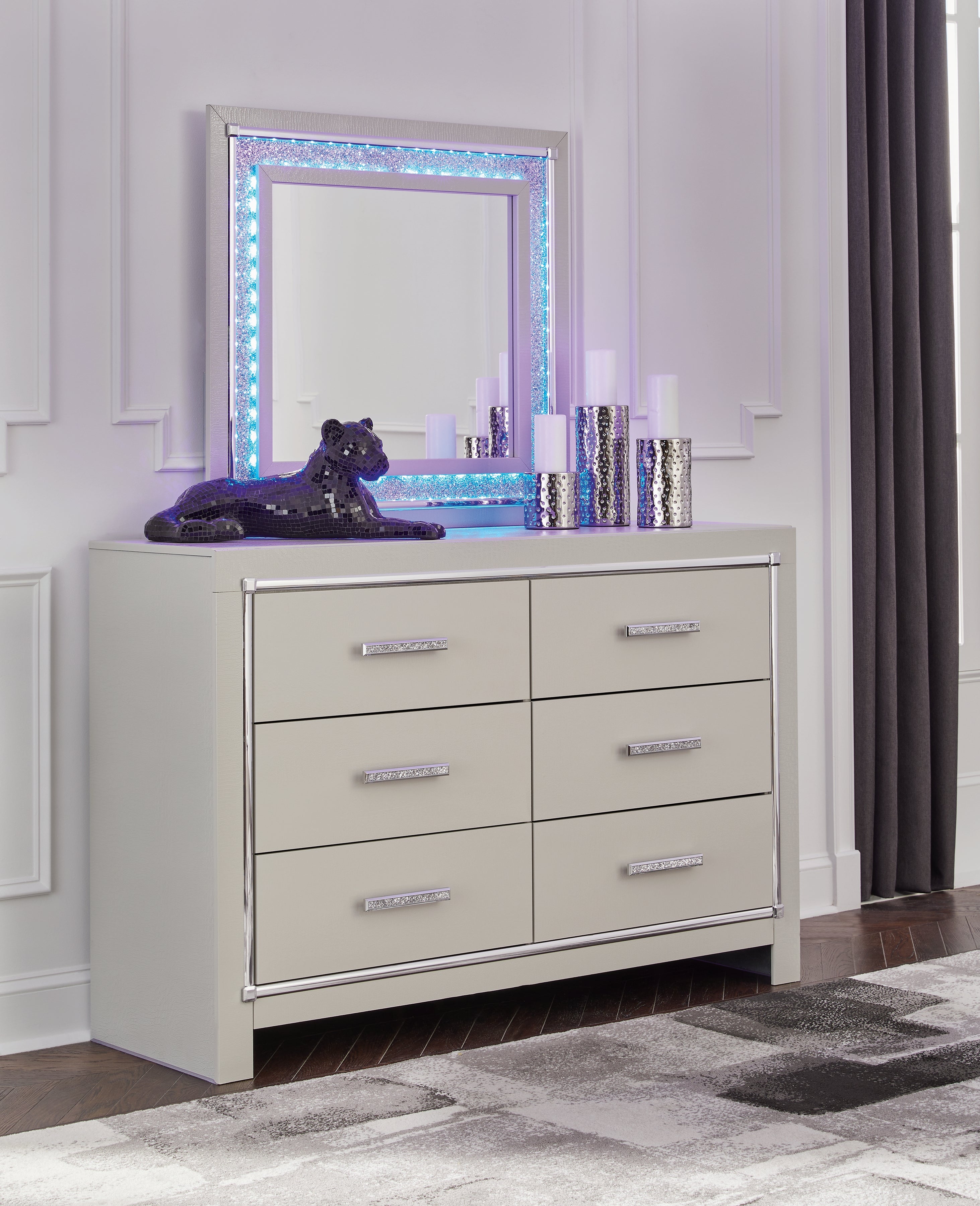 Bay Furniture Gallery - Ashley Furniture - Zyniden Bedroom - Six Drawer Dresser / Silver - B2114-31