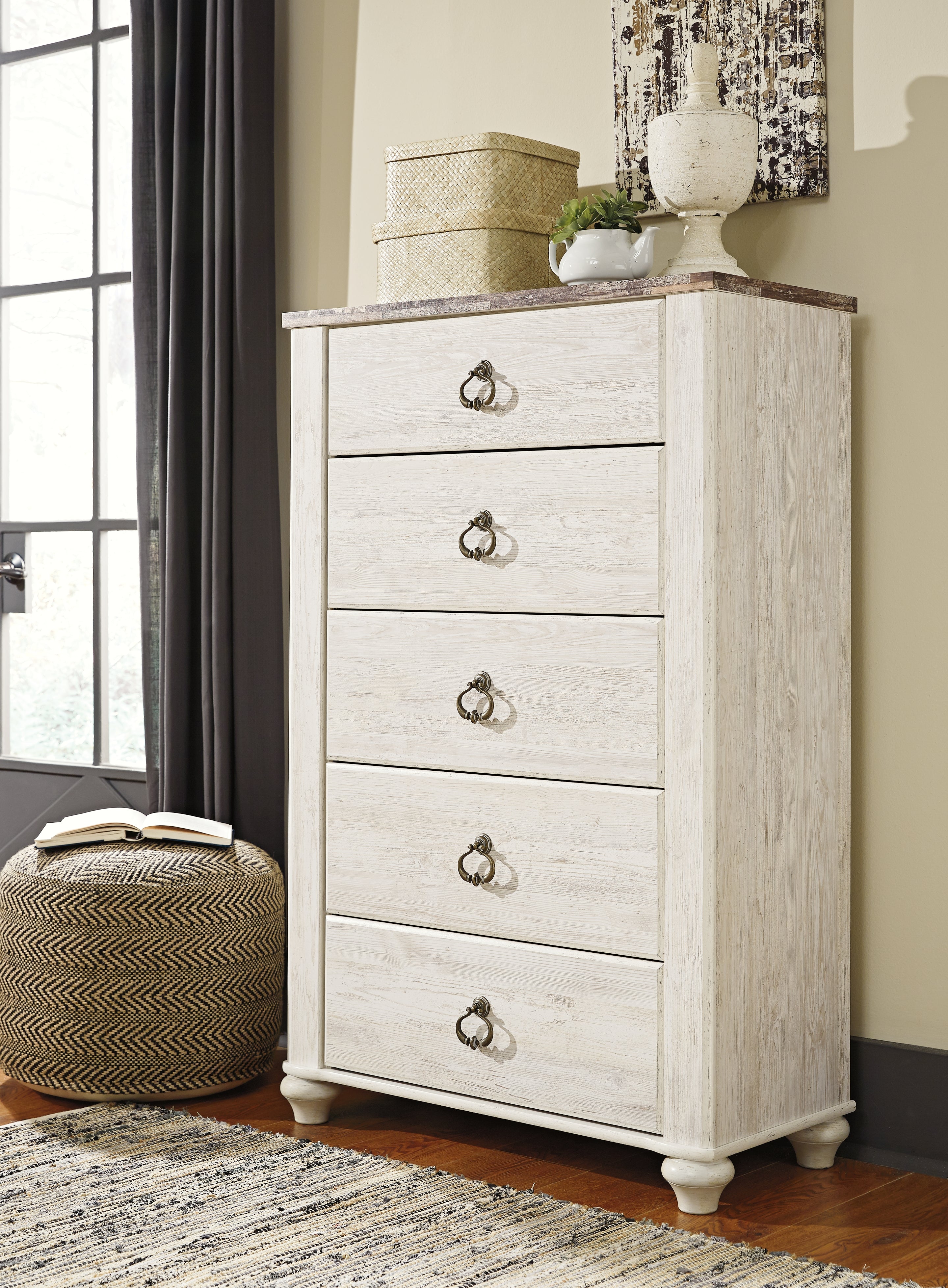 Bay Furniture Gallery - Ashley Furniture - Willowton Bedroom - Two Drawer Night Stand / Whitewash - B267-92
