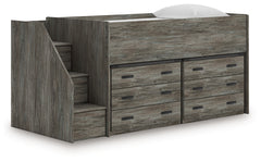 Bay Furniture Gallery - Ashley Furniture - Frandern Twin Loft Bed with Drawer Storage - Twin Loft Bed with Drawer Storage / Warm Gray - B4480B26