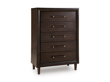 Bay Furniture Gallery - Ashley Furniture - Dantenton Bedroom - Five Drawer Chest / Merlot - B611-46