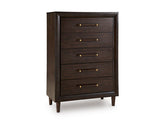 Bay Furniture Gallery - Ashley Furniture - Dantenton Bedroom - Five Drawer Chest / Merlot - B611-46