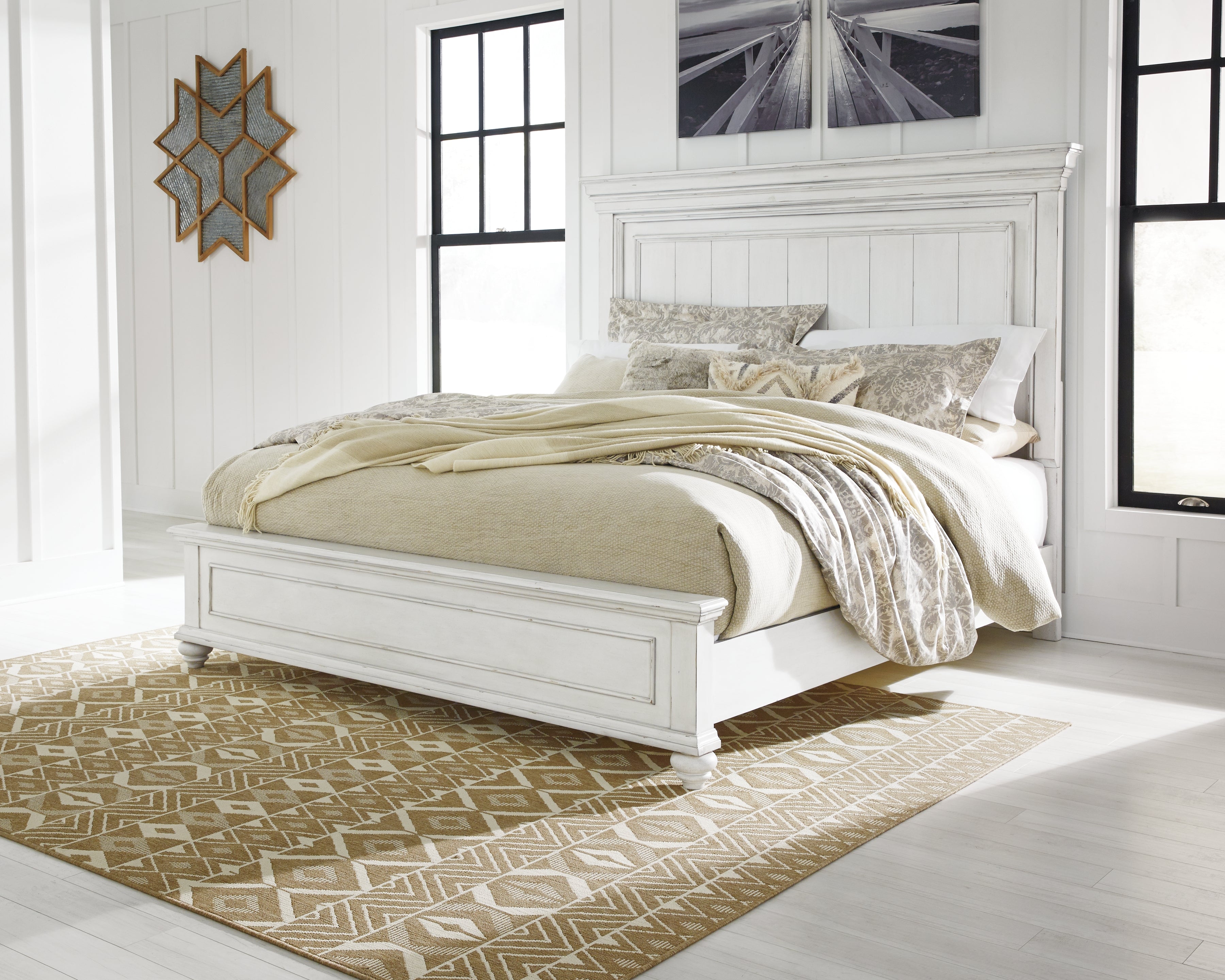 Bay Furniture Gallery - Ashley Furniture - Kanwyn Bedroom - King Panel Bed with Storage Bench / Whitewash - B777B9
