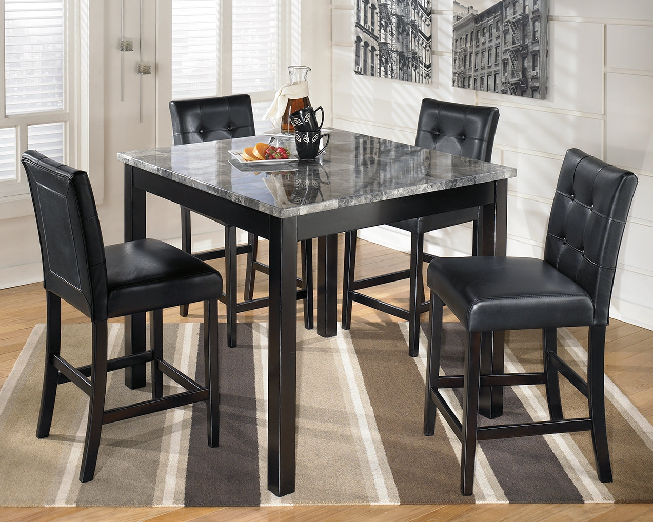 Bay Furniture Gallery - Ashley Furniture - Maysville Dining Room - Square Counter TBL Set (5/CN) / Black - D154-223