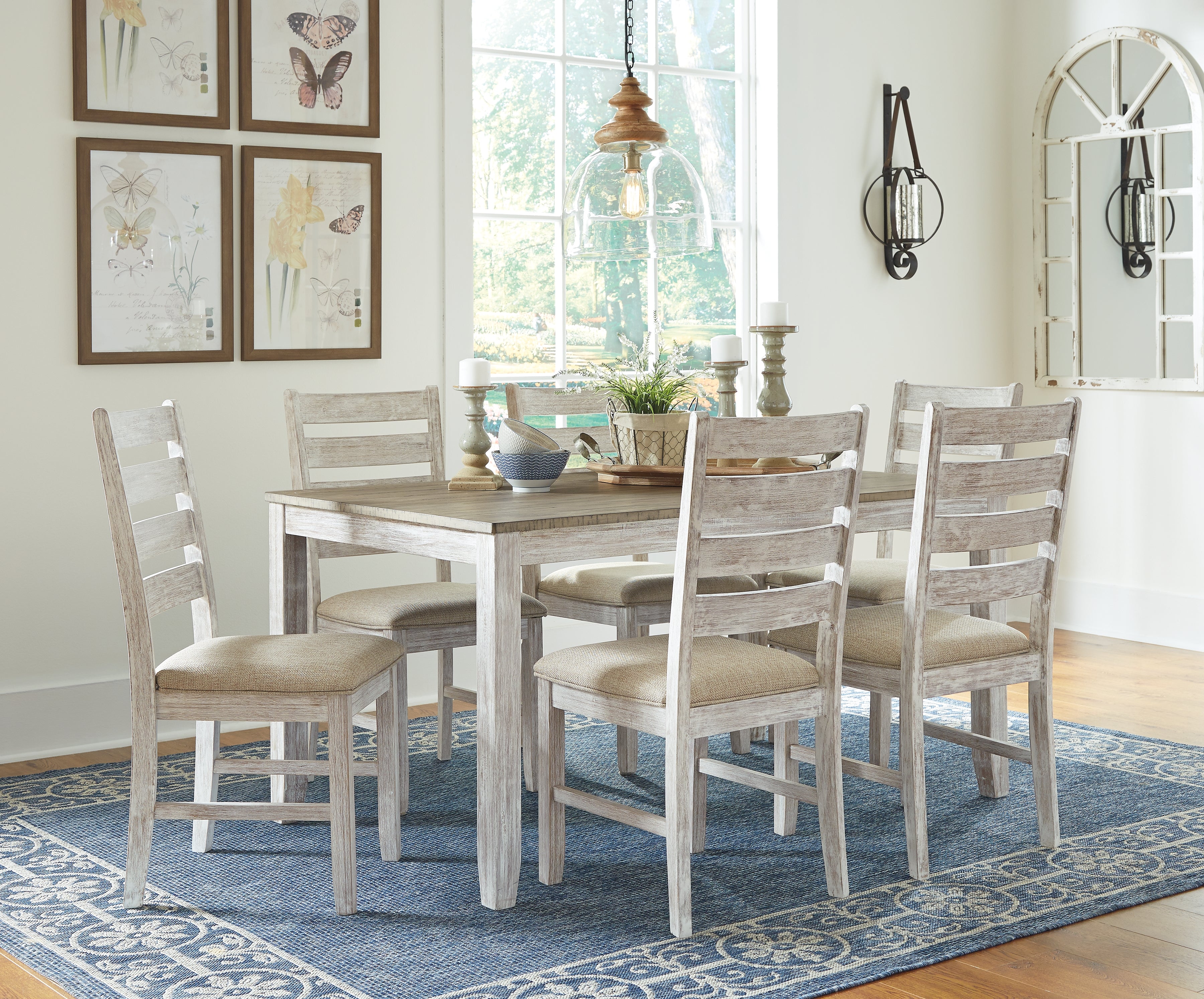 Bay Furniture Gallery - Ashley Furniture - Skempton Dining Room - Dining Room Table Set (7/CN) / White/Light Brown - D394-425