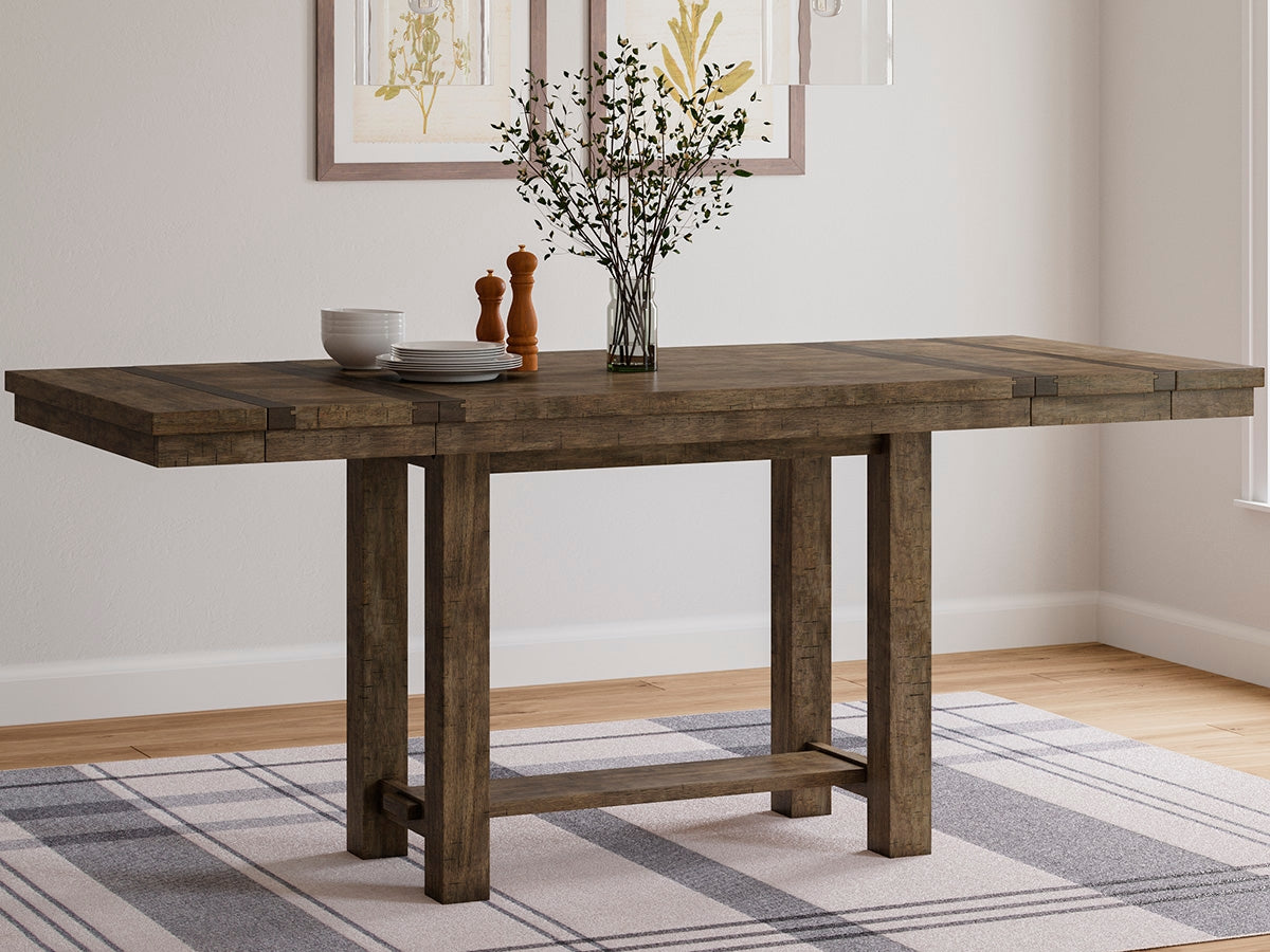 Bay Furniture Gallery - Ashley Furniture - Moriville Dining Room - RECT DRM Counter EXT Table / Grayish Brown - D631-32