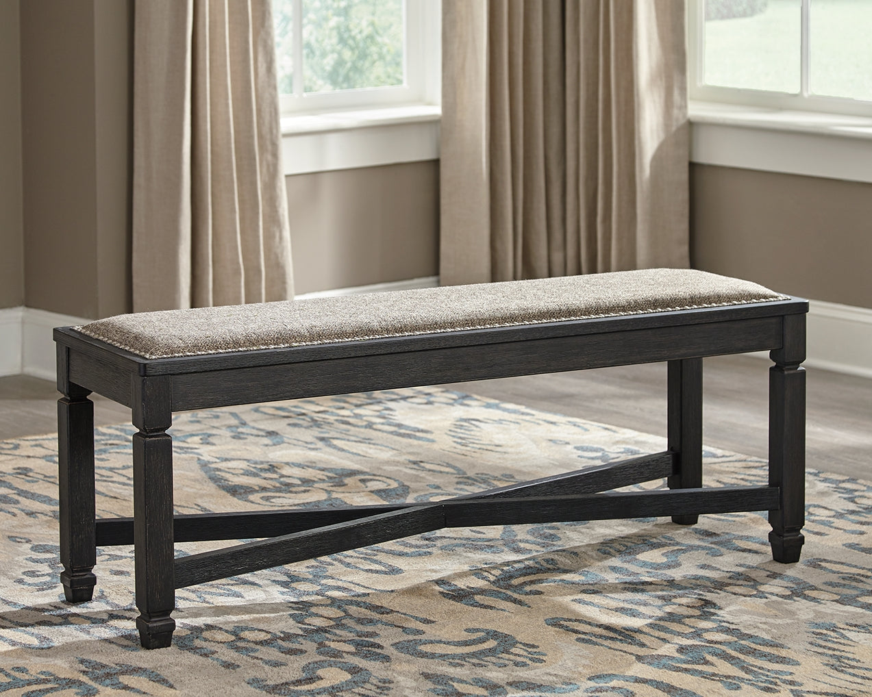 Bay Furniture Gallery - Ashley Furniture - Tyler Creek Dining Room - Upholstered Bench / Black/Grayish Brown / 50"W x 15"D x 20"H - D736-00