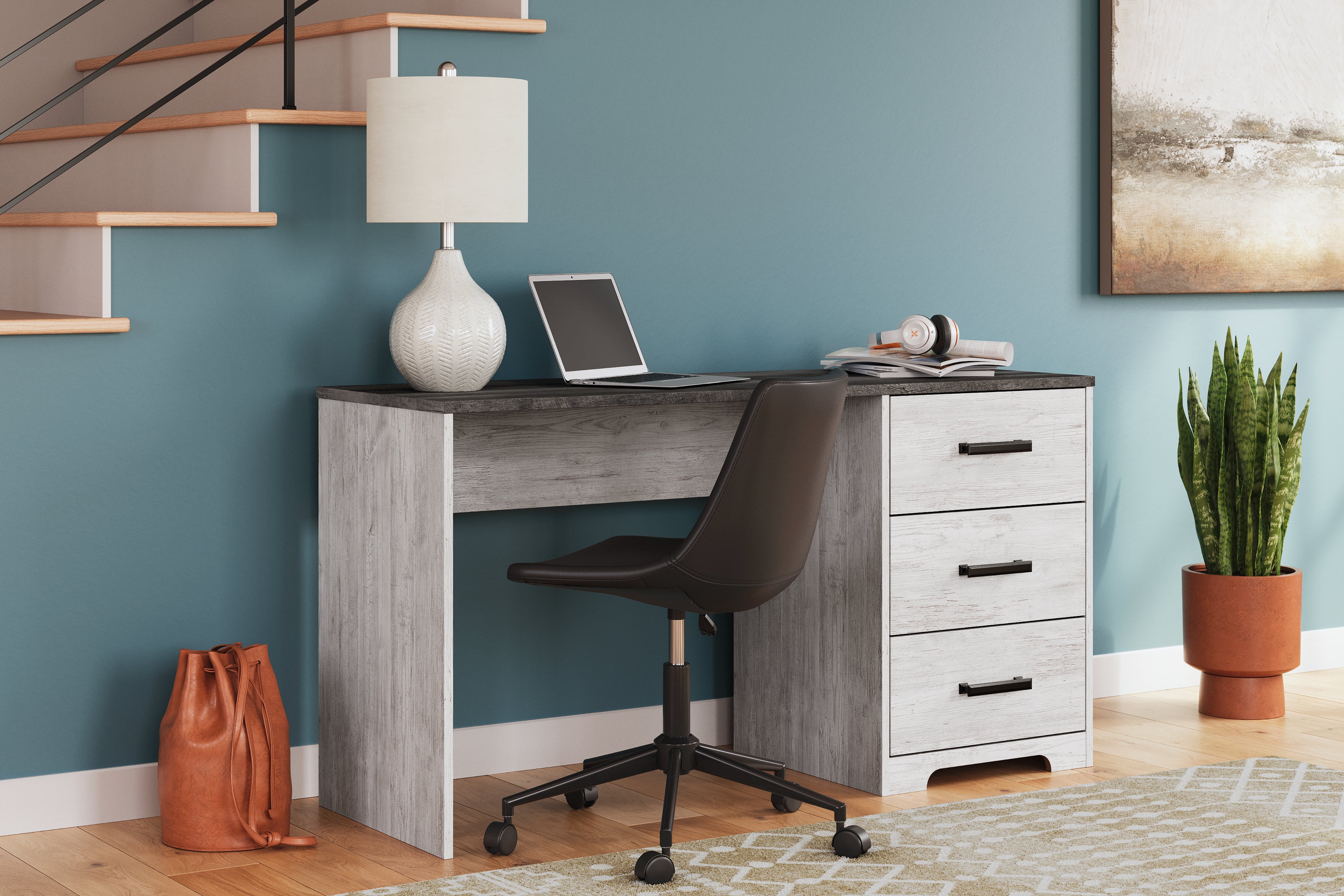 Bay Furniture Gallery - Ashley Furniture - Shawburn Office Desk - Home Office Desk / White/Dark Charcoal Gray - H4121-34