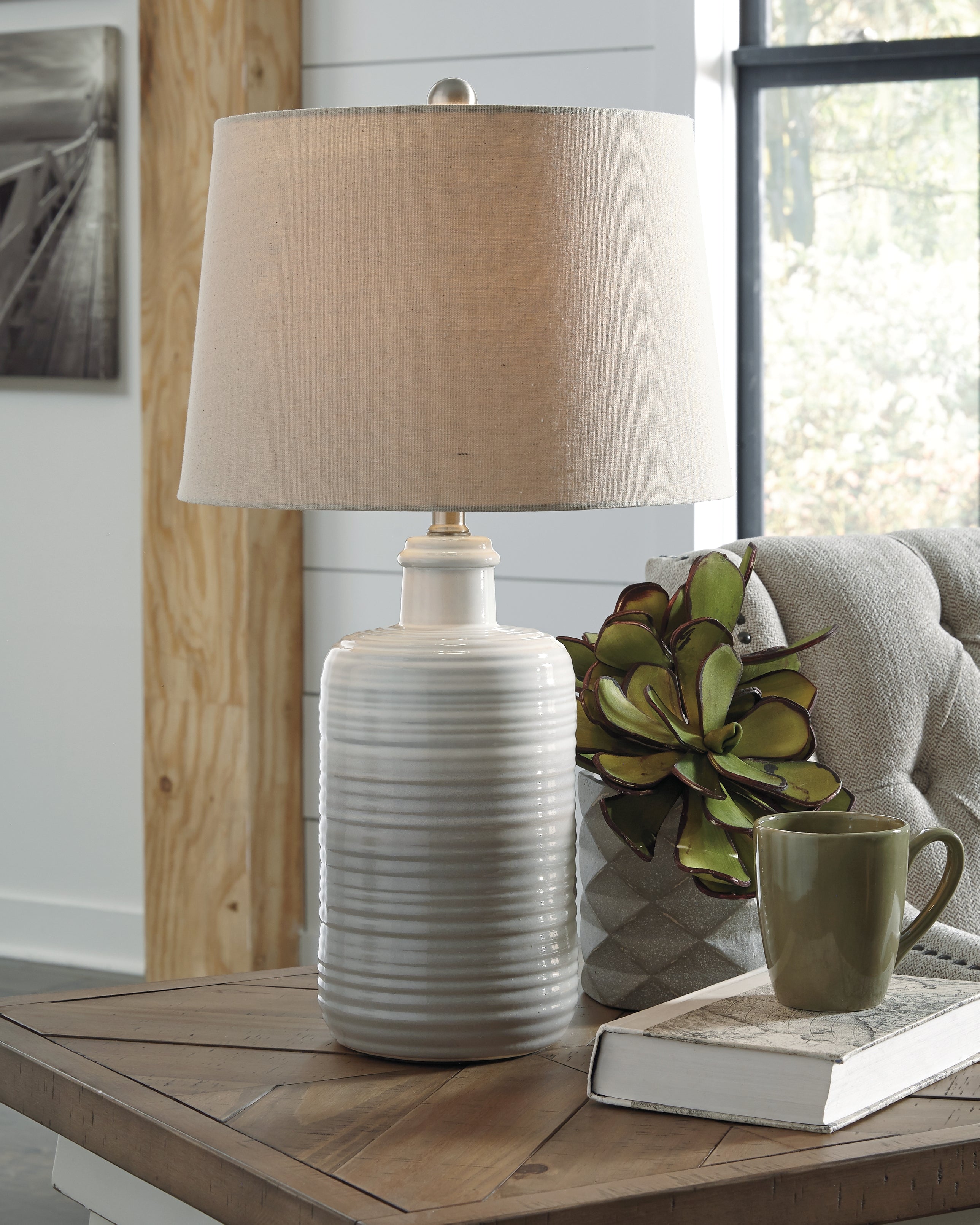 Bay Furniture Gallery - Ashley Furniture - Marnina Lighting - Ceramic Table Lamp (Set of 2) / Taupe - L121854
