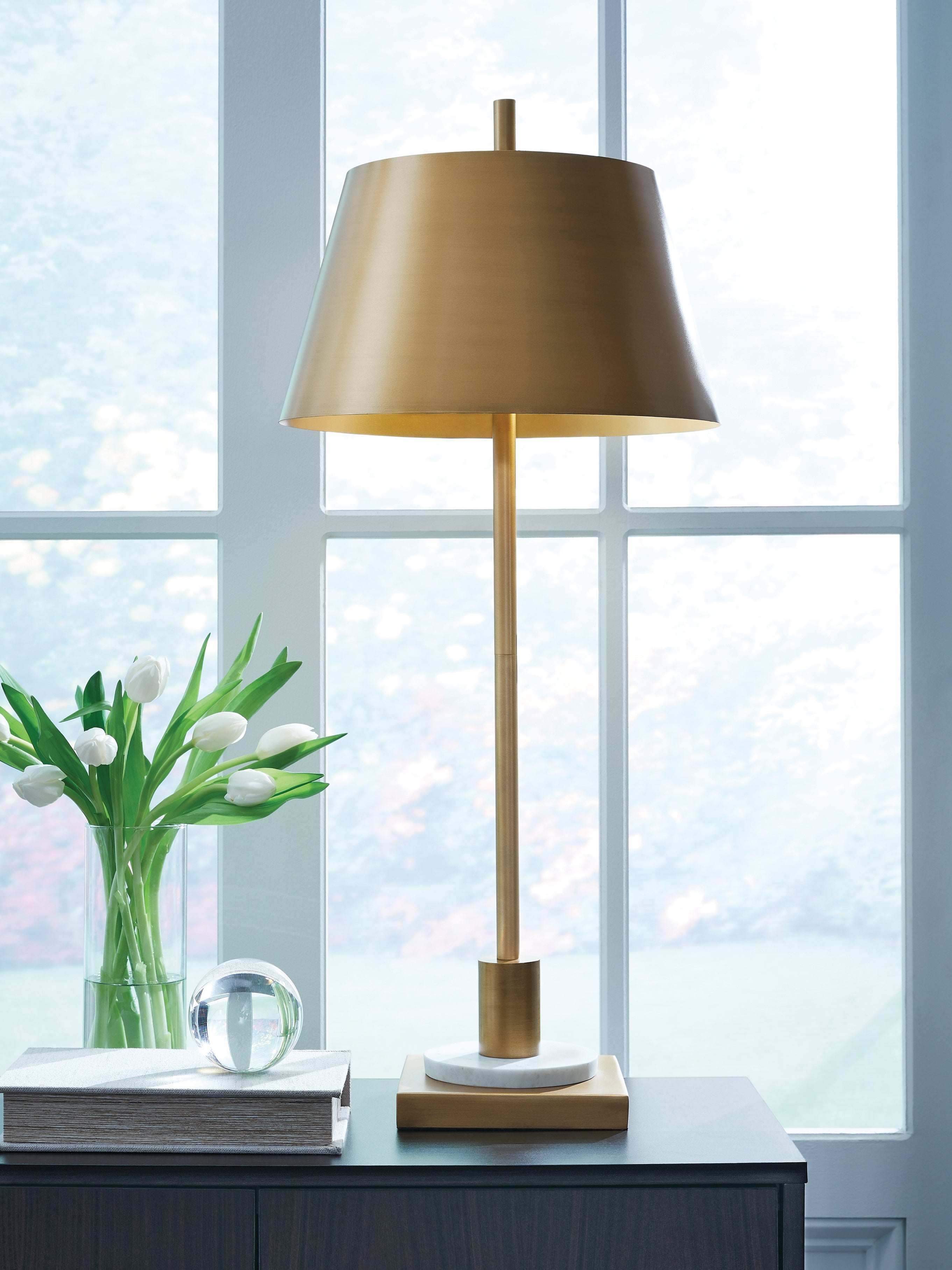 Bay Furniture Gallery - Ashley Furniture - Fritzburn Lighting - Metal Table Lamp (1/CN) / Gold Finish/White - L208444