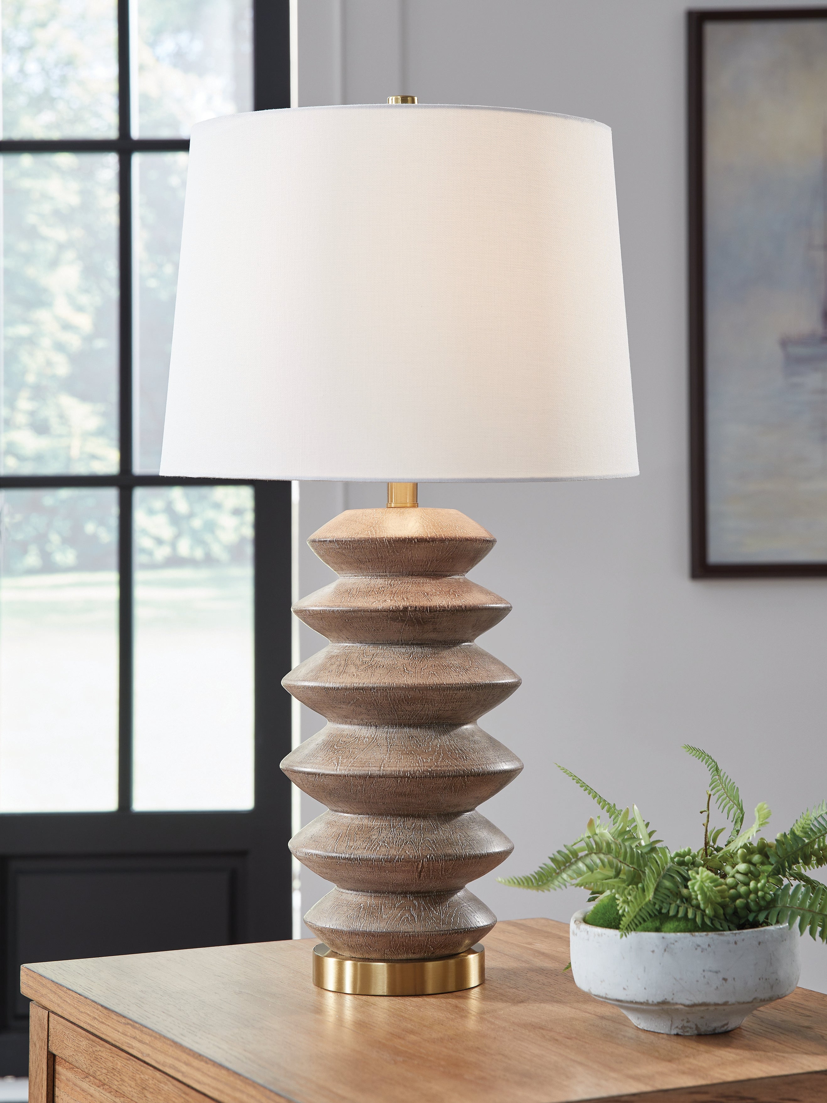 Bay Furniture Gallery - Ashley Furniture - Jyllyard Lighting - Poly Table Lamp (1/CN) / Brown/Gold Finish - L235944