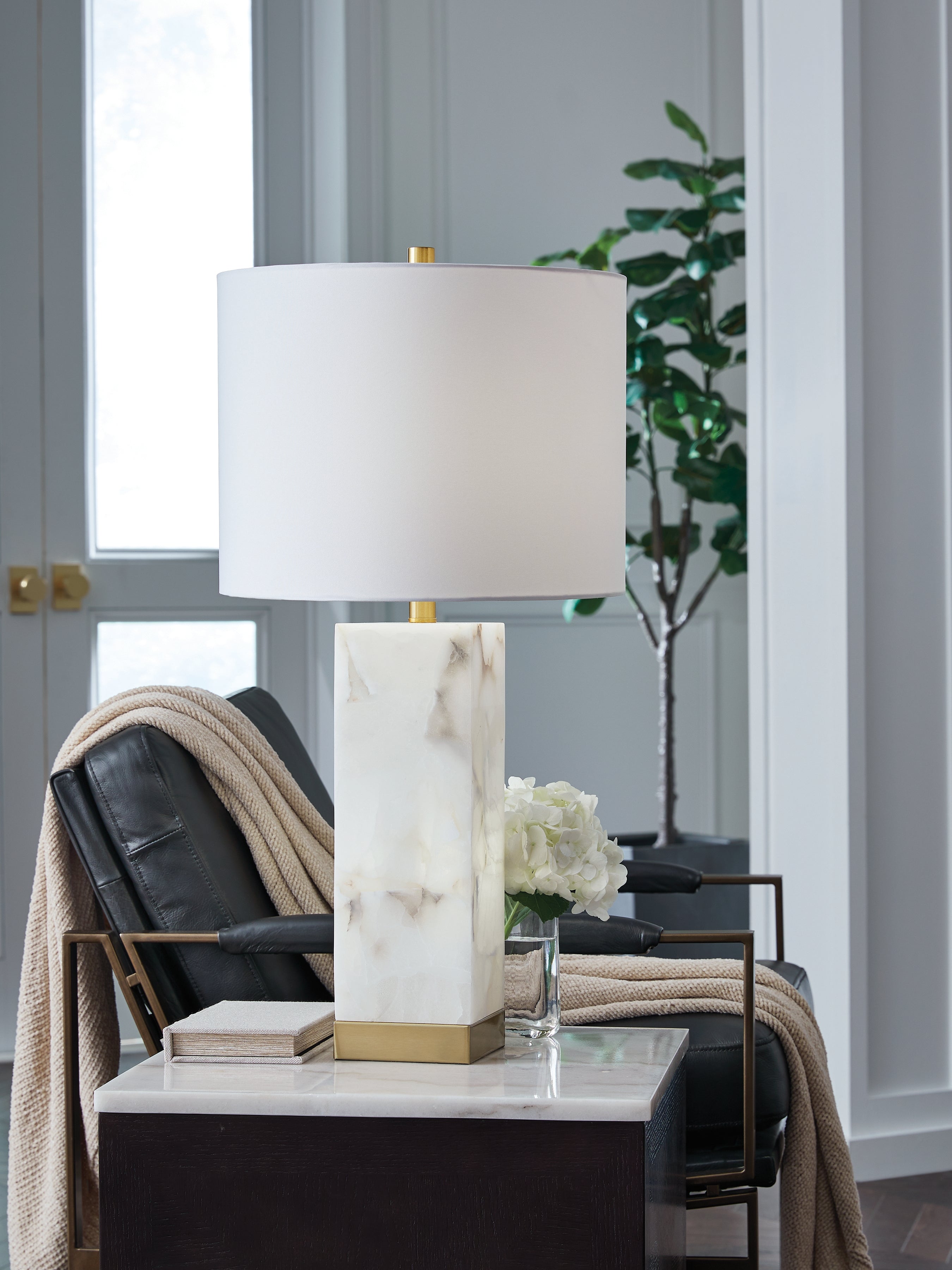 Bay Furniture Gallery - Ashley Furniture - Linderfield Lighting - Alabaster Table Lamp (1/CN) / White/Gold Finish - L429094