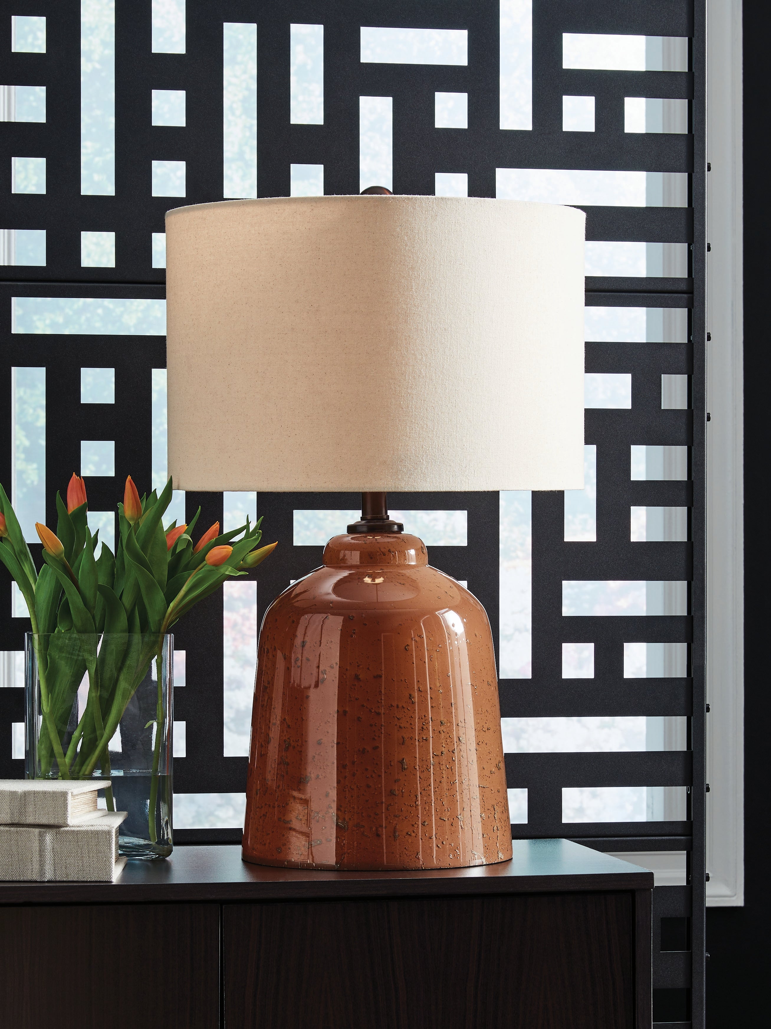 Bay Furniture Gallery - Ashley Furniture - Aaleahya Lighting - Glass Table Lamp (1/CN) / Rust - L430904