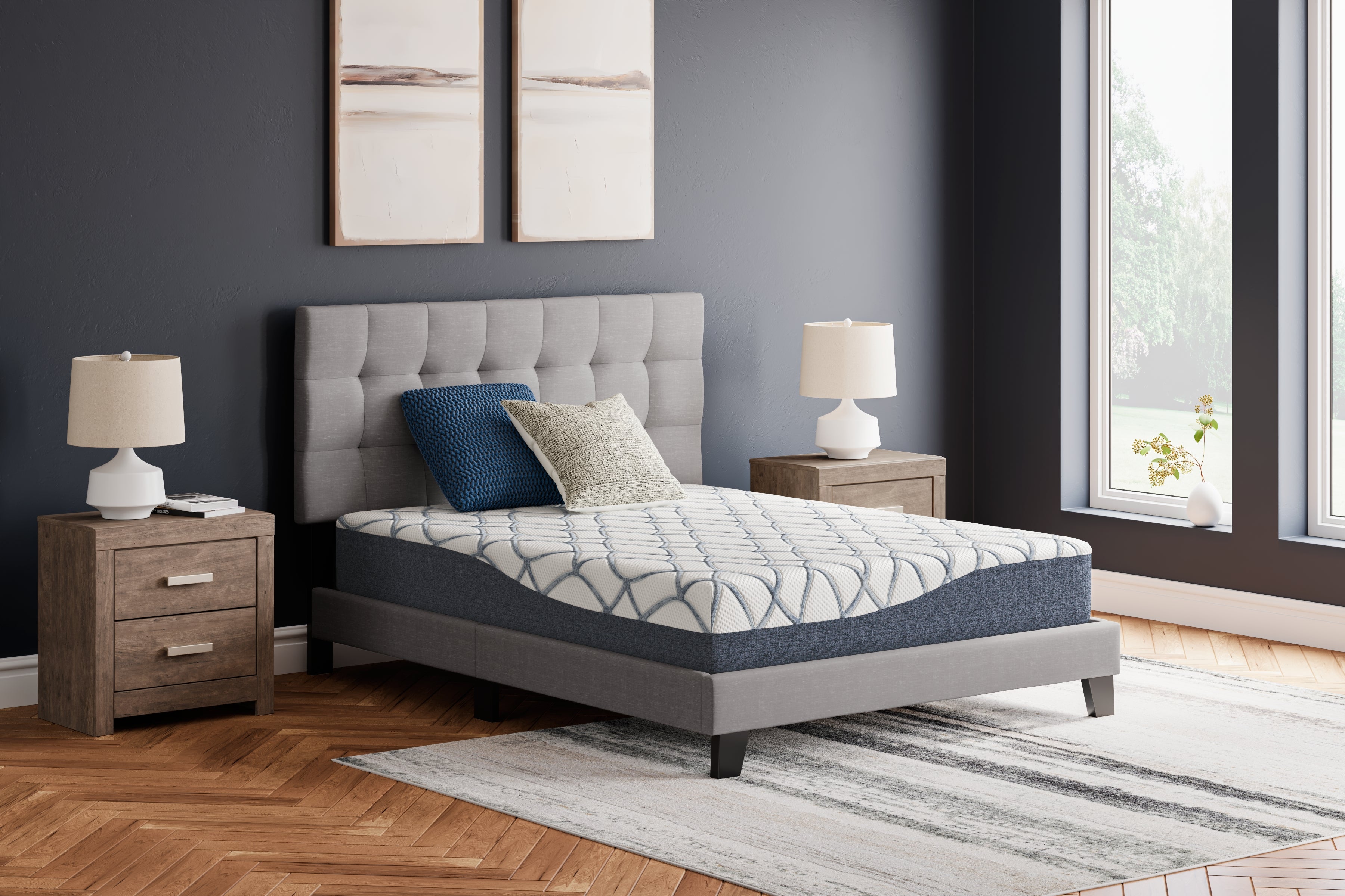 Bay Furniture Gallery - Ashley Furniture - 10 Inch Chime Elite 2.0 Mattresses - California King / White/Blue - M42551