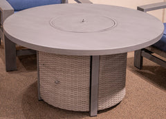 Bay Furniture Gallery - Ashley Furniture - Half Moon Beach Outdoor - Round Fire Pit Table / Gray - PCP418-776