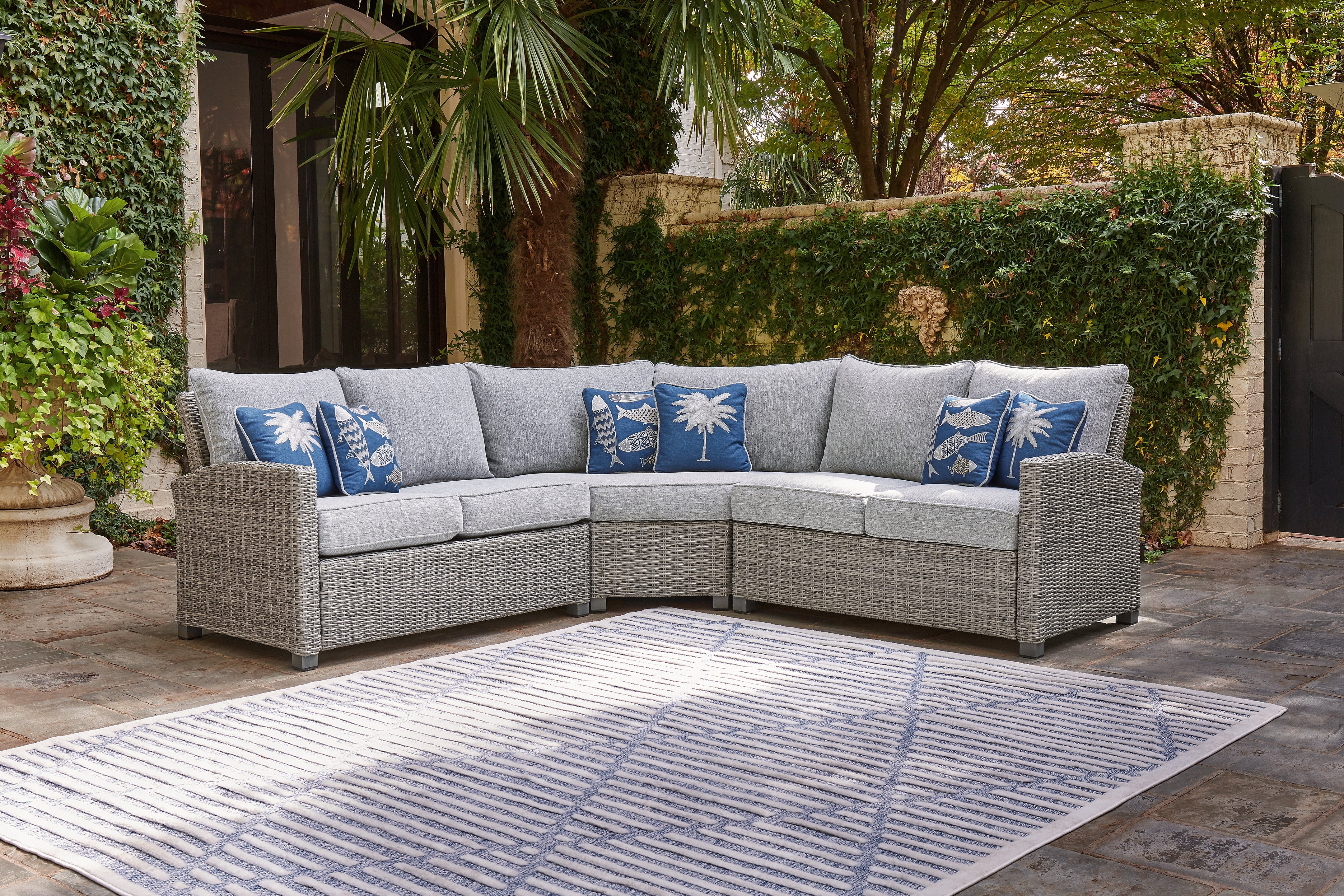 Bay Furniture Gallery - Ashley Furniture - Naples Beach Outdoor - 4-Piece Outdoor Sectional / Light Gray - P439P2