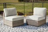 Bay Furniture Gallery - Ashley Furniture - Calworth Outdoor - Armless Chair w/Cushion (Set of 2) / Beige - P458-846
