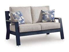 Bay Furniture Gallery - Ashley Furniture - East Beach Outdoor - Loveseat w/Cushion / Navy Blue/Driftwood - PCP587-835