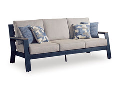 Bay Furniture Gallery - Ashley Furniture - East Beach Outdoor - Sofa with Cushion / Navy Blue/Driftwood - PCP587-838