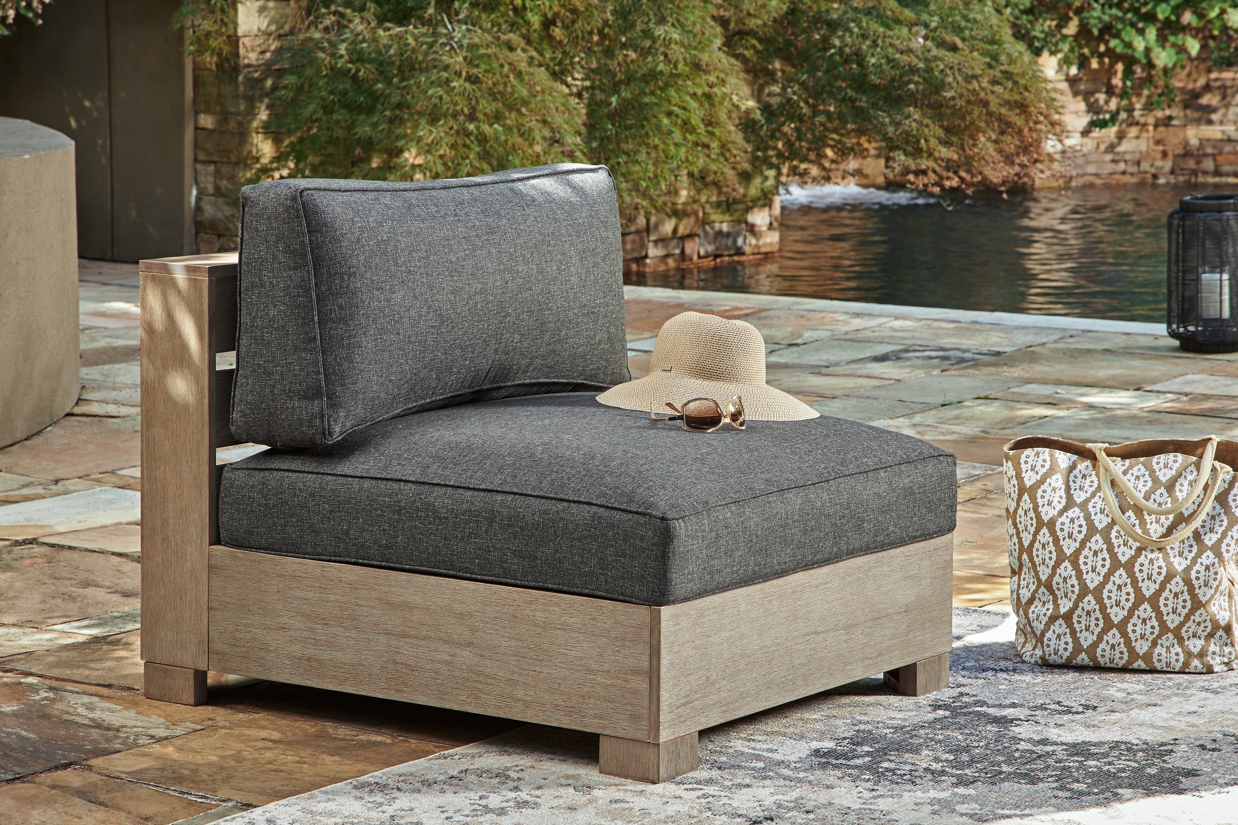Bay Furniture Gallery - Ashley Furniture - Citrine Park Outdoor - Armless Chair w/Cushion (1/CN) / Brown/Charcoal - P660-846