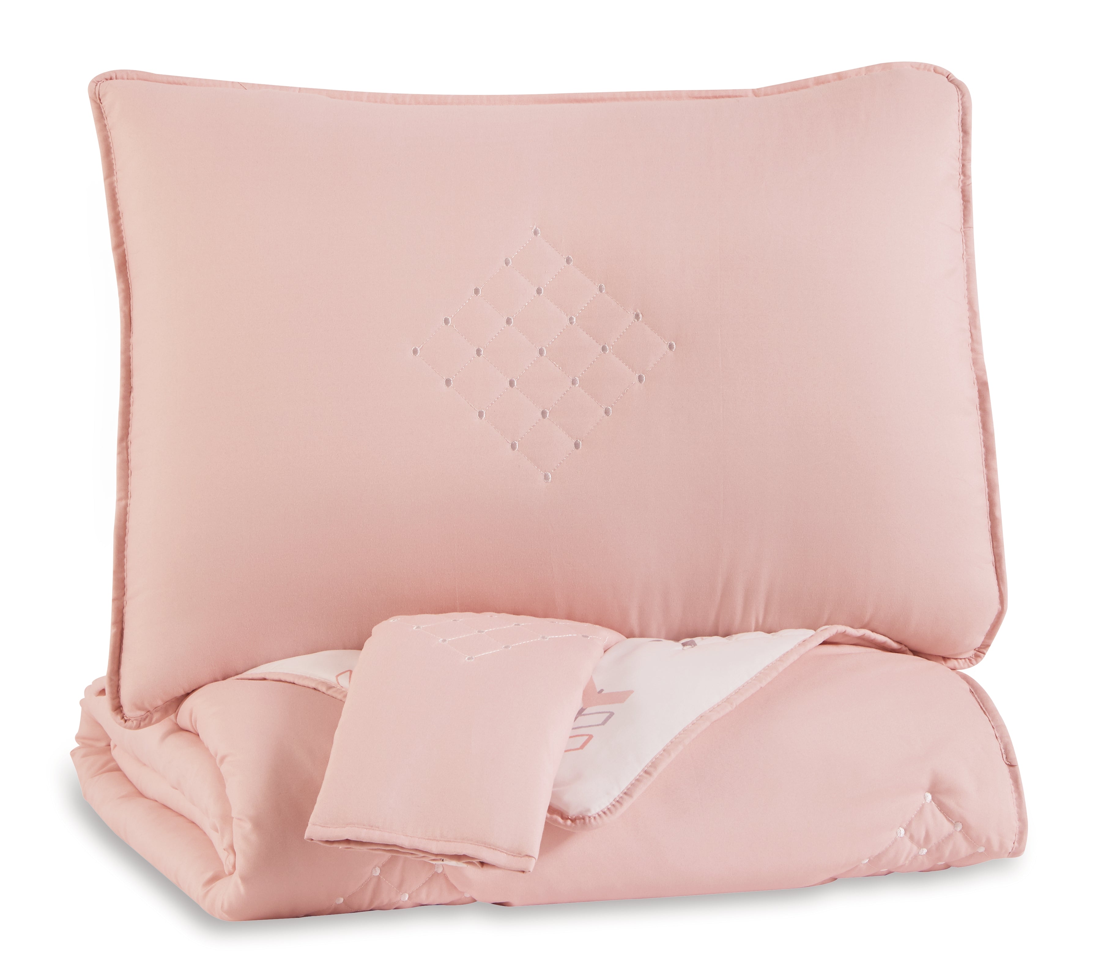 Bay Furniture Gallery - Ashley Furniture - Lexann Full Comforter Set - Full Comforter Set / Pink/White/Gray - Q901003F